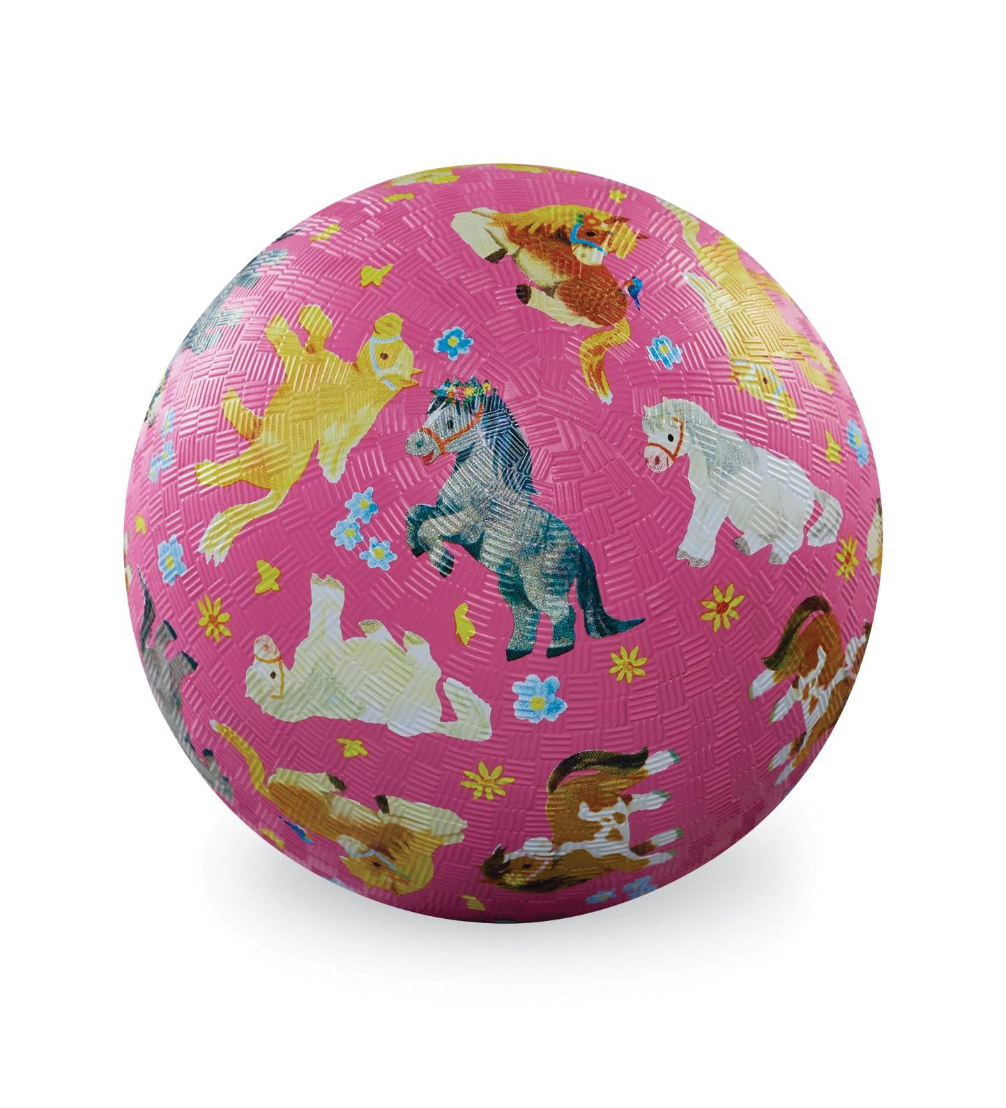 Crocodile Creek Playground Ball - Durable Rubber Ball for Kids Ages 3 and Up - Bouncy Inflatable Ball for Kickball, Indoor Games, and Outdoor Sports - PVC-Free - Pretty Ponies - 5-inch Diameter