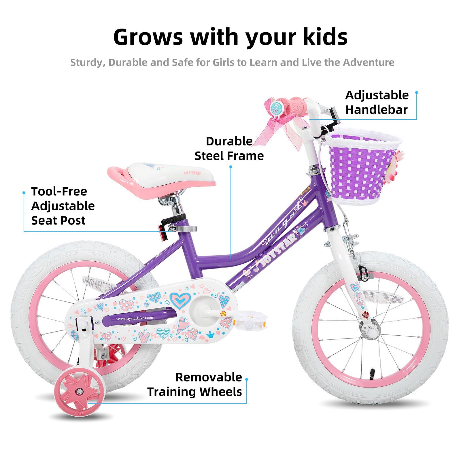 JOYSTAR Angel Girls Bike for Toddlers and Kids Ages 2-13 Years Old, 12 14 16 18 20 Inch Kids Bike with Training Wheels & Basket, 20 24 Inch Girls Bicycle with Handbrake & Kickstand - Image 2