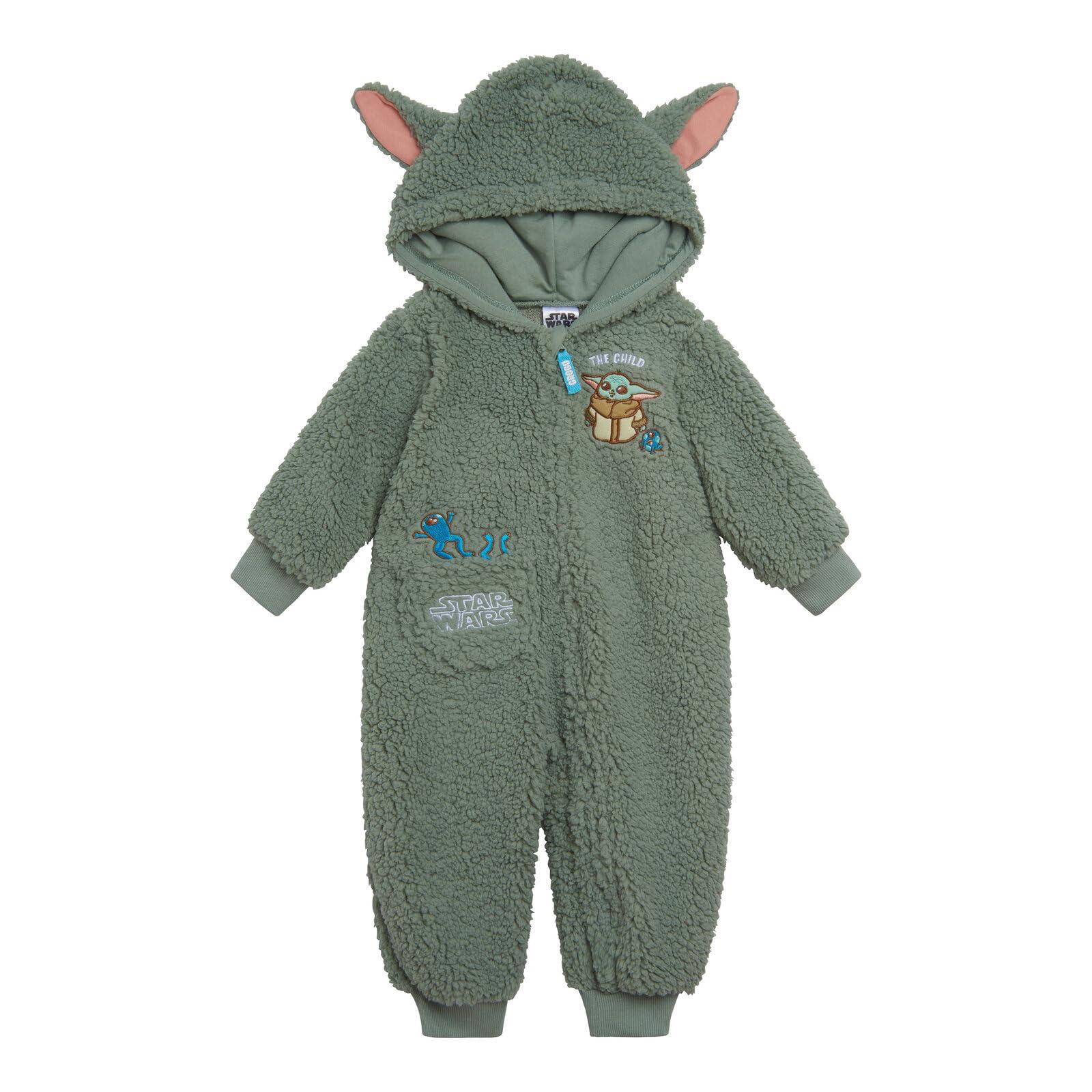 STAR WARS The Mandalorian Grogu Cozy Sherpa Zip Up Cosplay Coverall Newborn to Infant Sizes (Newborn - 24 Months)
