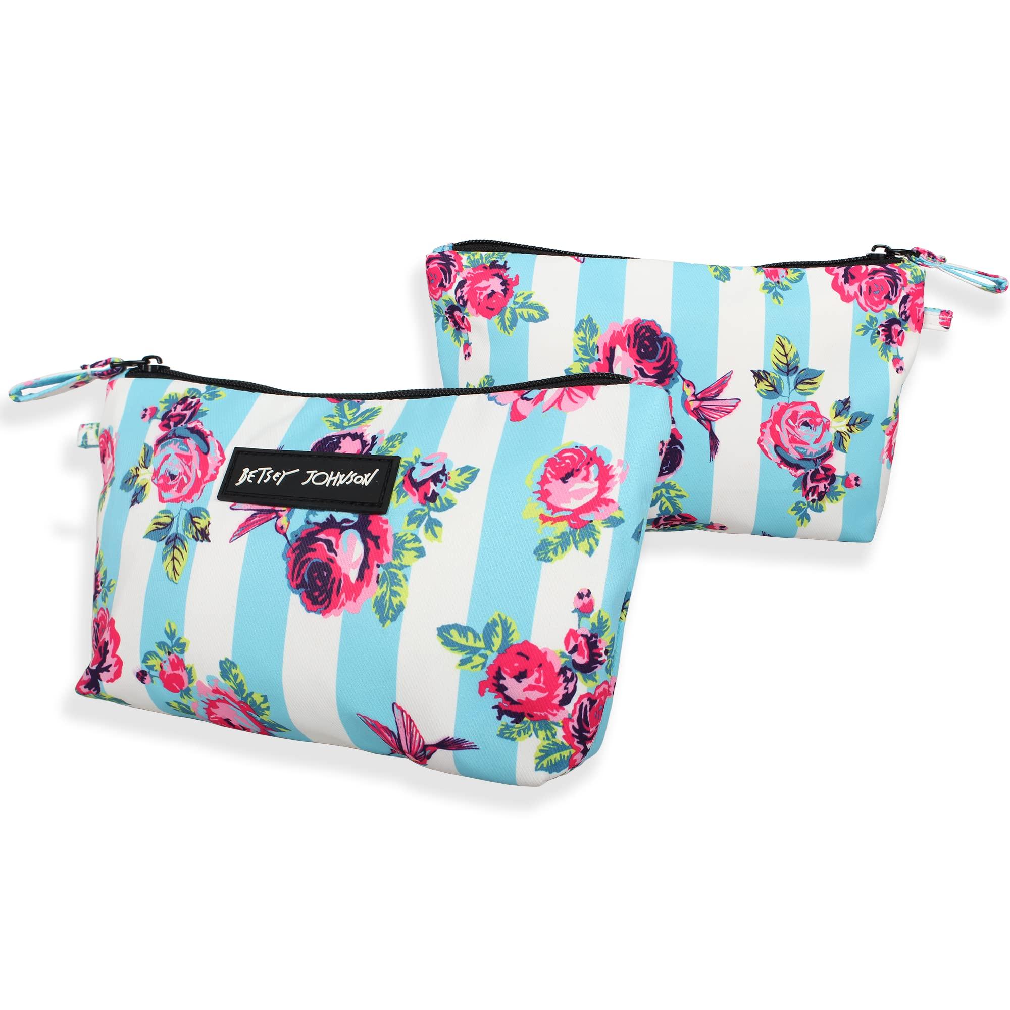 Betsey Johnson 8.5 Inch Zipper Cosmetic Pouch Small Toiletry Bag Lightweight Durable Polyester Organizer with Inner Zipped Pocket Good For Makeup Accessories and Travel Needs (Hummingbird Floral) - Image 4