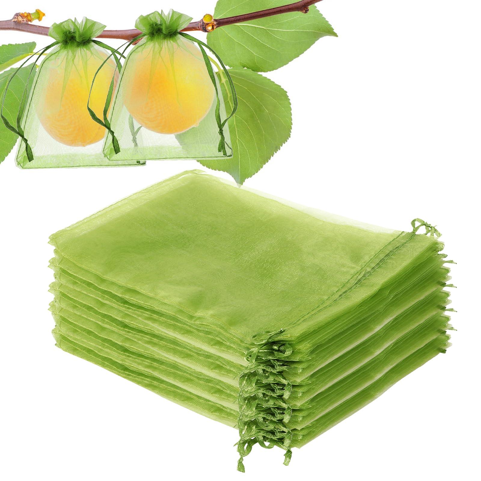 100 Pieces Green Fruit Protection Bags Fruit Protection Bags Fruit Netting Bags with Drawstring for Protecting Vegetable Net Cover Reusable Mesh Bag for Garden Apple Trees(15 * 20cm) - Image 8