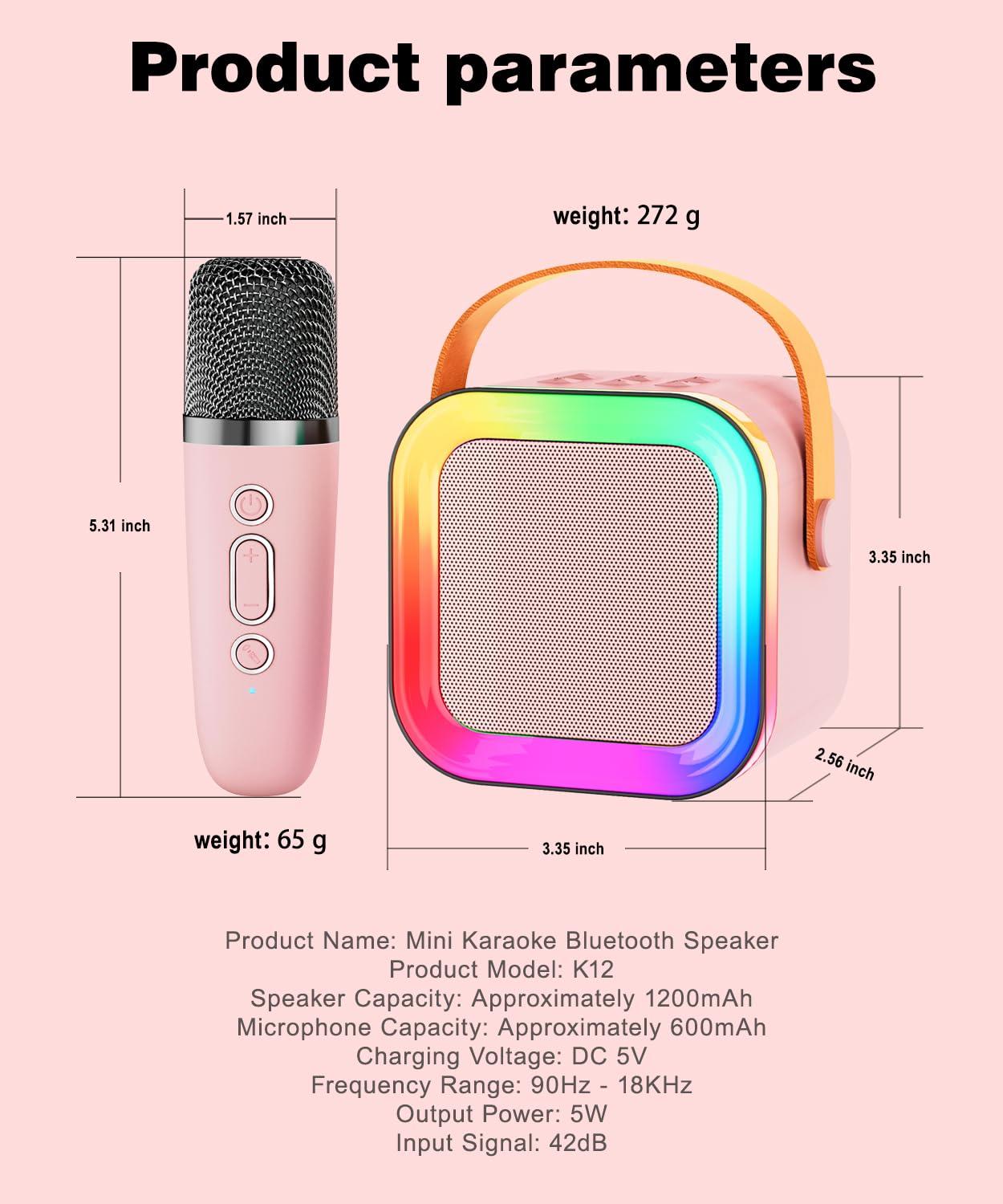 Mini Karaoke Machine Speaker for Kids Adults,Portable Bluetooth with 2 Wireless Microphones,Christmas Birthday Gifts Toys Girls Boys Ages 4, 5, 6,7, 8,9,10,11,12+ Years Old Toddler (Pink - 2 Mic) - Image 8