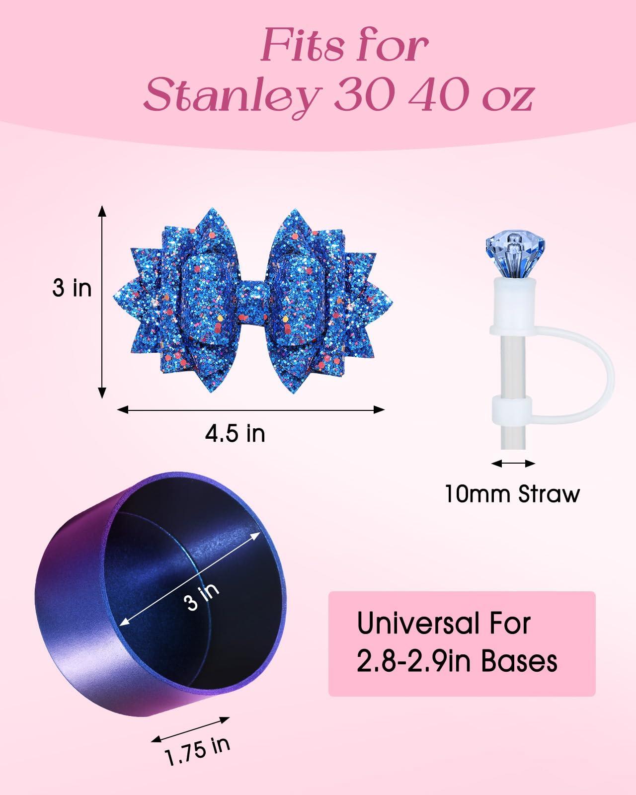 Toykee Bow Straw Topper with Cup Bootfor Stanley 40 30 oz - Bling Bow and Diamond Cover Caps with Bottom Protector 3 PCS Sets for Tumbler Accessories - Image 2