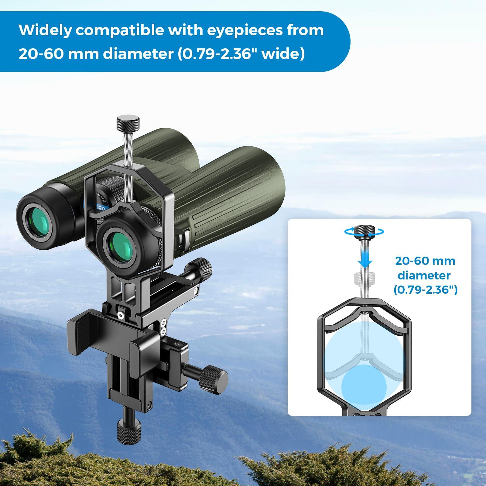 APEXEL CNC Aluminum 3-Axis Telescope Phone Adapter, XYZ-Axis High-Precision Photo Adapter Fits All Smartphone, Phone Mount for Binocular, Monocular, Microscope, Spotting Scope. (with Shutter Remote) - Image 6
