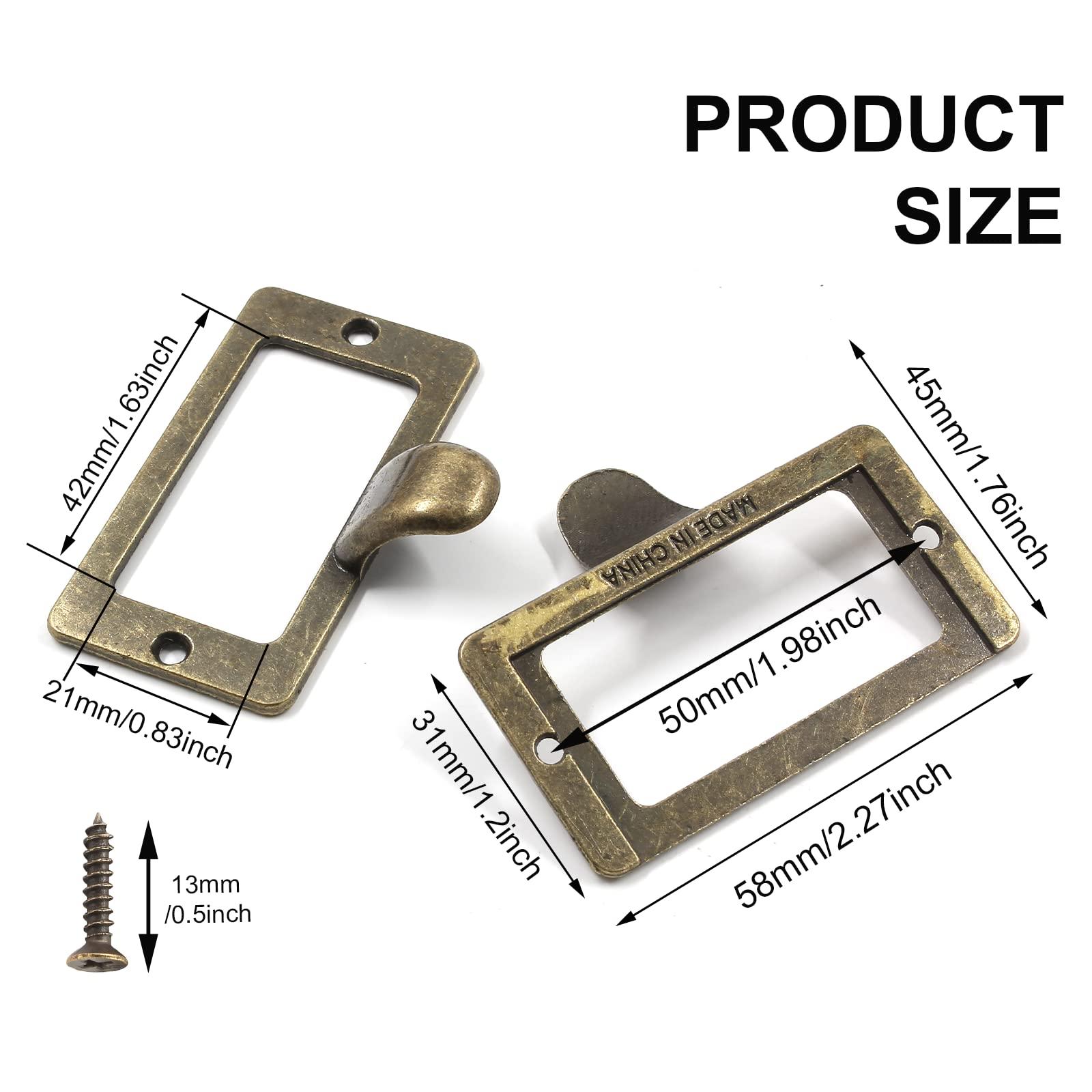Auvotuis 10Pcs Frame Tag Label Holder Office Library File Drawer Tag, Metal Vintage Cabinet Label Card Pull Handles with Screws for Furniture (Bronze, 2.3 x 1.8 Inch) - Image 3