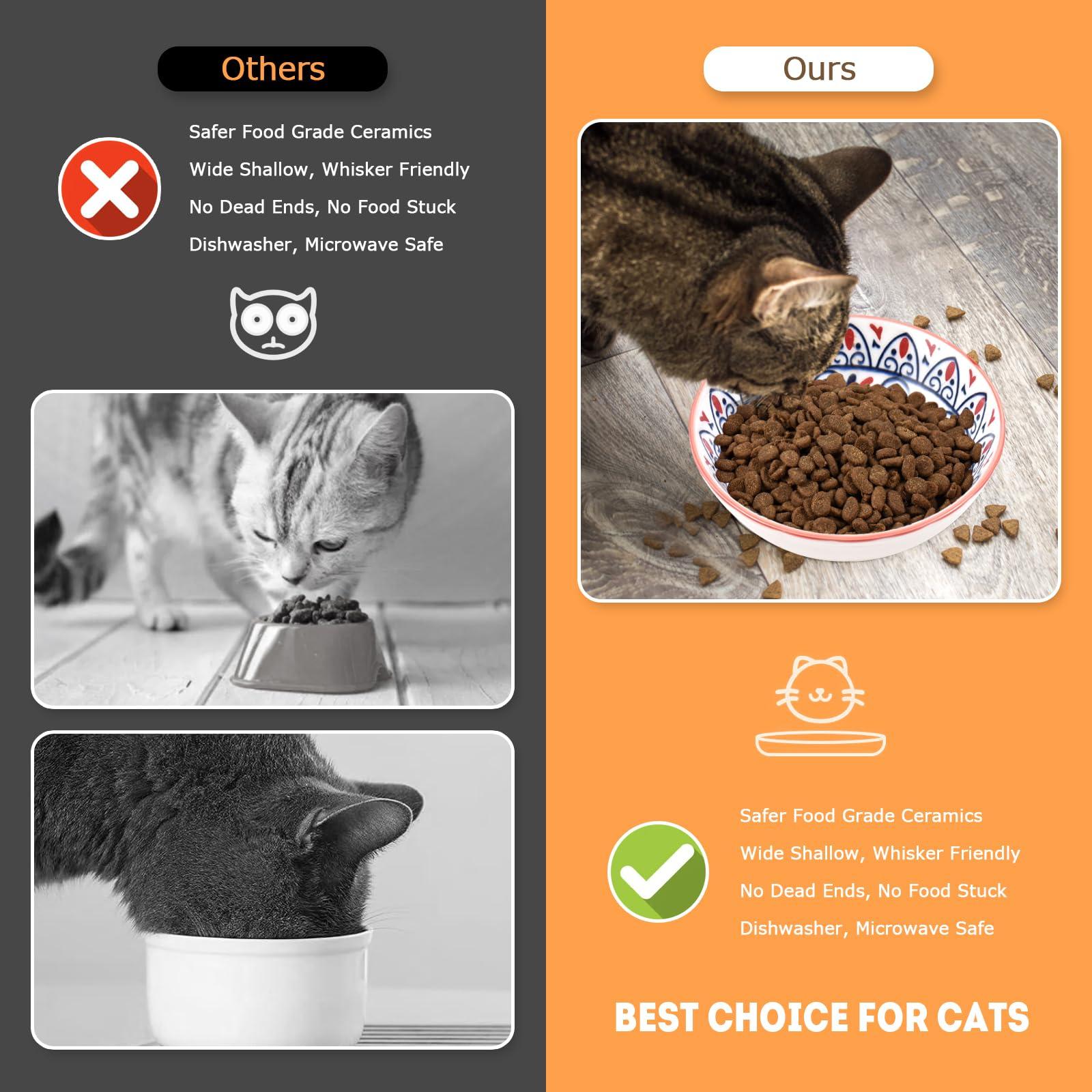 Cat Food Bowls for Indoor Cats Ceramic Cat Bowls Whisker Friendly Cat Dishes for Food and Water 5.5 Inches Kitten Bowls Cute Cat Feeding Bowls Set Cat Wet Food Bowl Set Shallow Cat Plate - Image 7