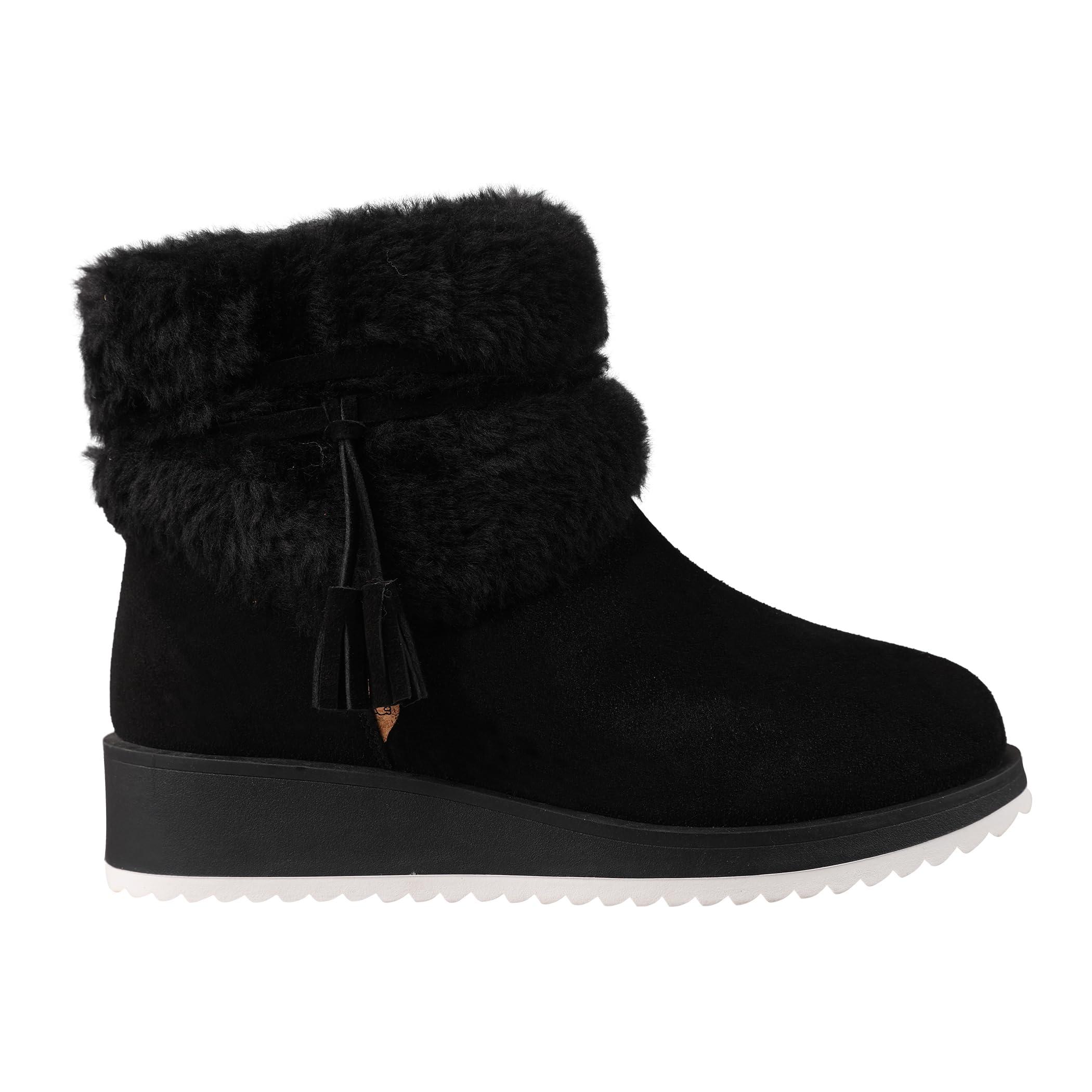 Lamo Women's Bailee Wedge Boots with Zipper For Women- Stylish Suede Boots with Faux Rabbit Fur Collar, NeverWet Water and Stain Resistance, Premium Faux Fur Lining, 1.5" Heel