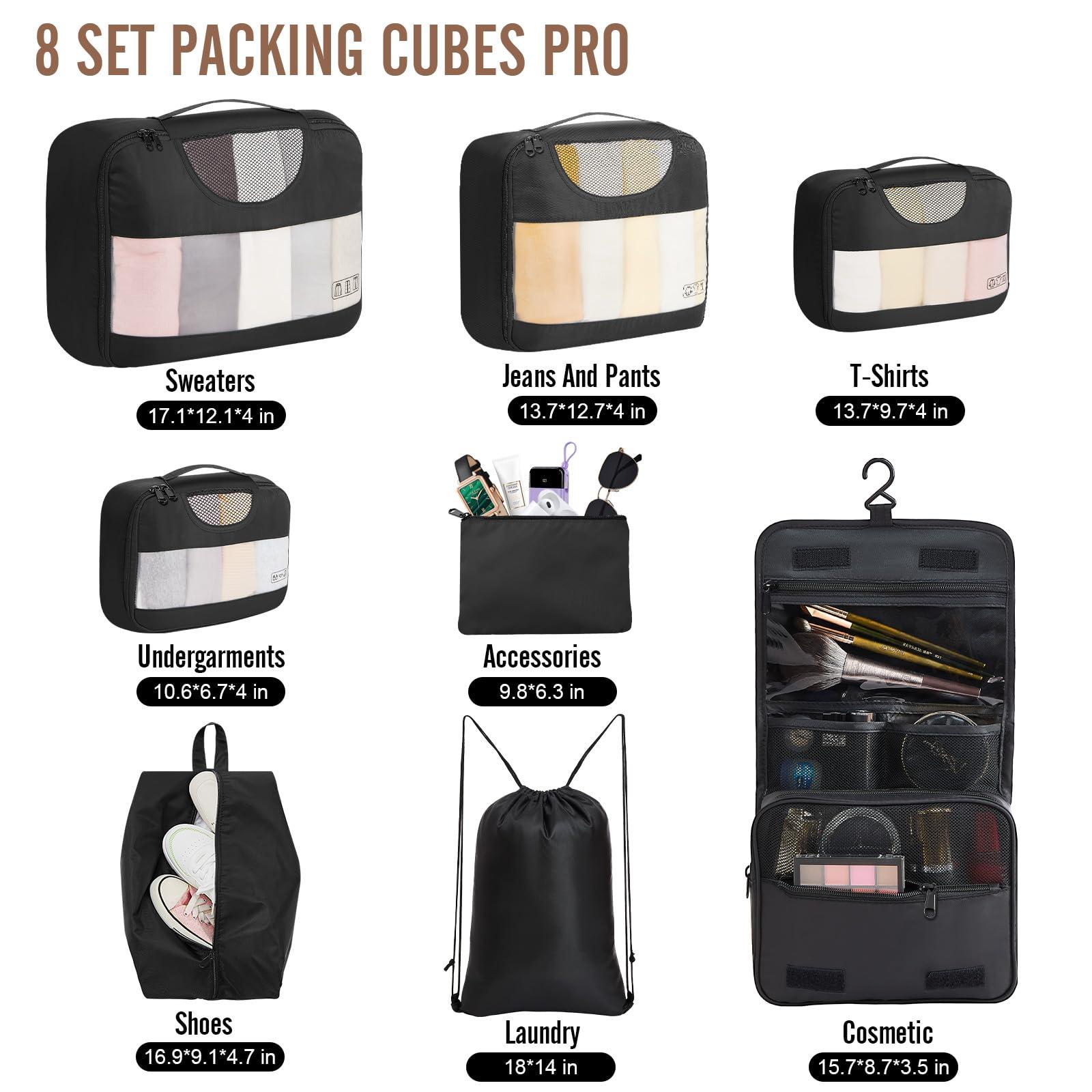 Veken 8 Set Packing Cubes for Travel Essentials, Suitcase Organizer Bags Set for Luggage, Road Trip Travel Accessories in 4 Sizes (Extra Large, Large, Medium, Small), Black - Image 2