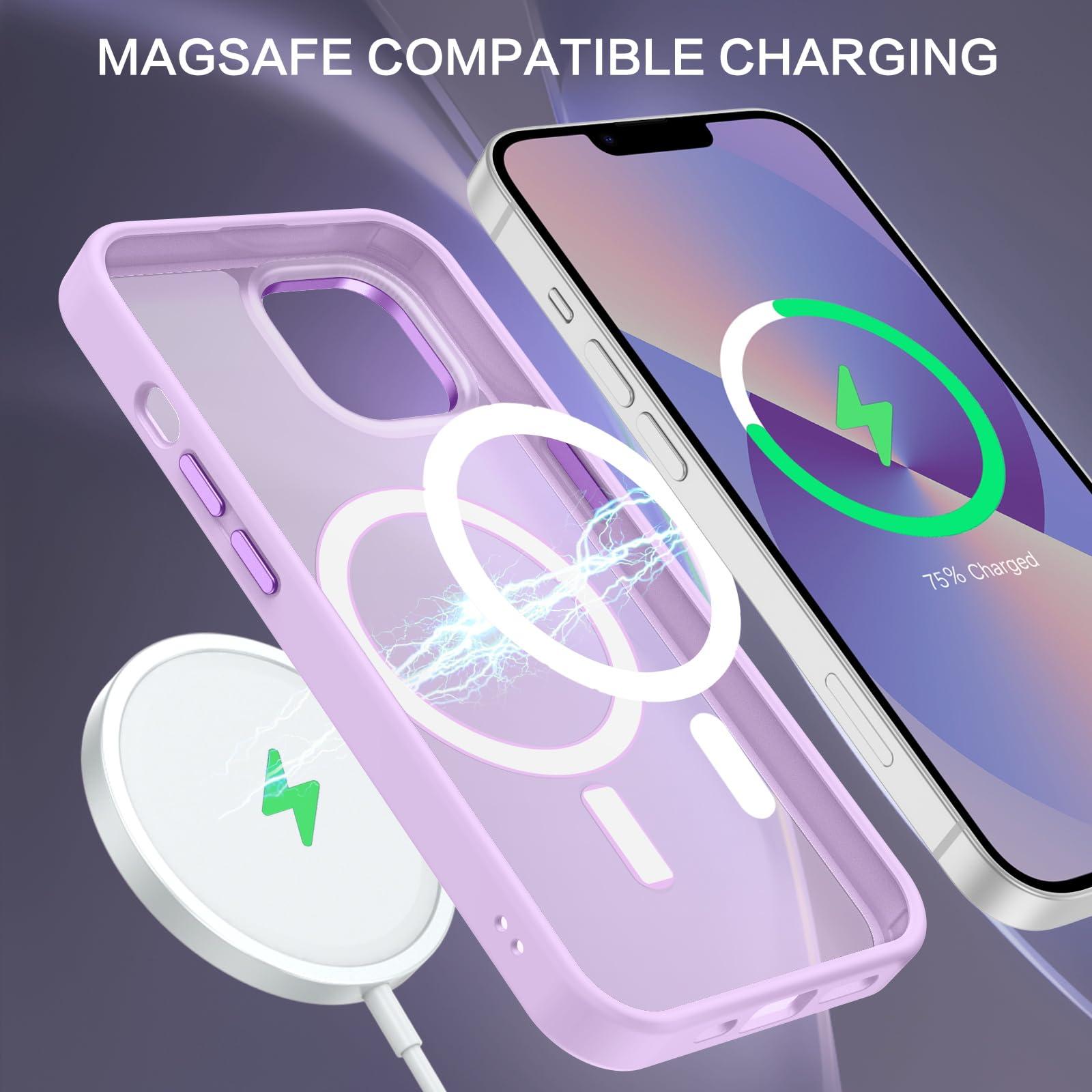 BENTOBEN Magnetic for iPhone 13 Case & iPhone 14 Case [Compatible with Magsafe] Translucent Matte Phone Case iPhone 13/14 Slim Shockproof Women Men Protective Cover for iPhone 13/14 6.1", Light Purple - Image 4