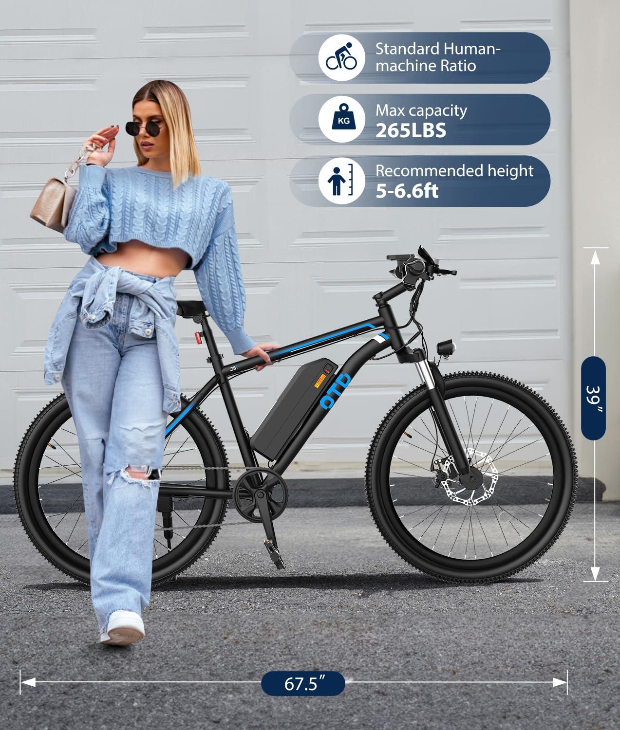 OTD Electric Bikes for Adults[with Mobile Phone Holder], 28MPH Electric Bicycles, 26" 800W Peak 45 Miles PAS Range, 48V 624Wh Removable Battery,7-Speed（UL 2849） - Image 7