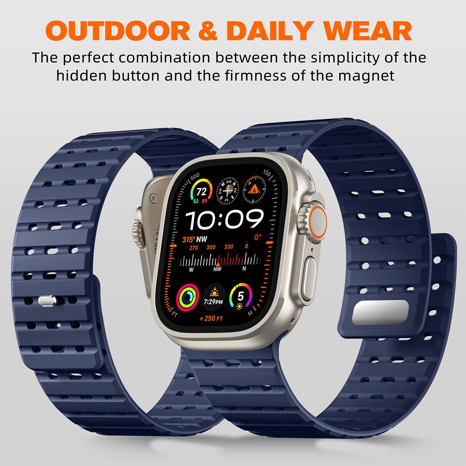 Bandletic R-Lite Fit Magnetic Watchband + R-Steel Military Band Compatible with Apple Watch 49mm/46mm/45mm/44mm/42mm(3/2/1) Men Women - Image 4