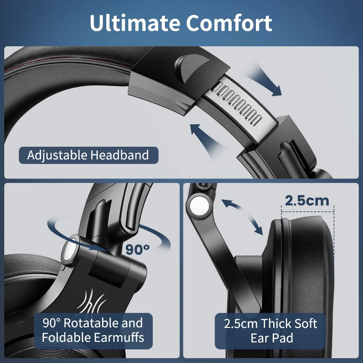 OneOdio A71 Hi-Res Studio Recording Headphones - Wired Over Ear Headphones with SharePort, Monitoring Mixing Foldable Headset with Stereo Sound, 3.5/6.35MM Jack for PC Computer DJ Guitar-Black - Image 7