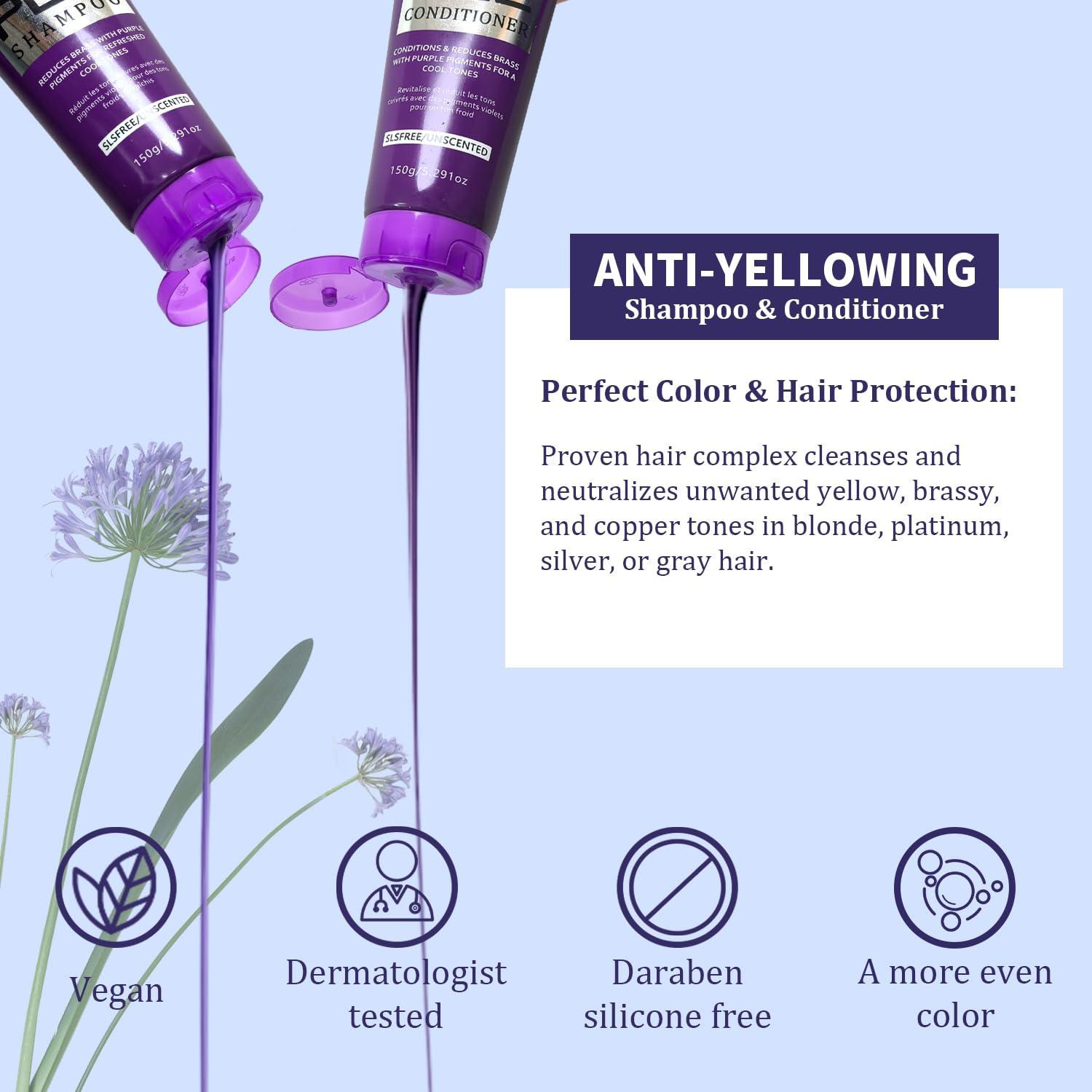 Sulfate Free - Purple Shampoo and Conditioner Set for Women 5.29 Oz for Blonde, Brassy Hair - Hydrating Repair and After Bleach Treatment for Damaged and Dry Hair Adds, Shine, Elasticity - Image 2