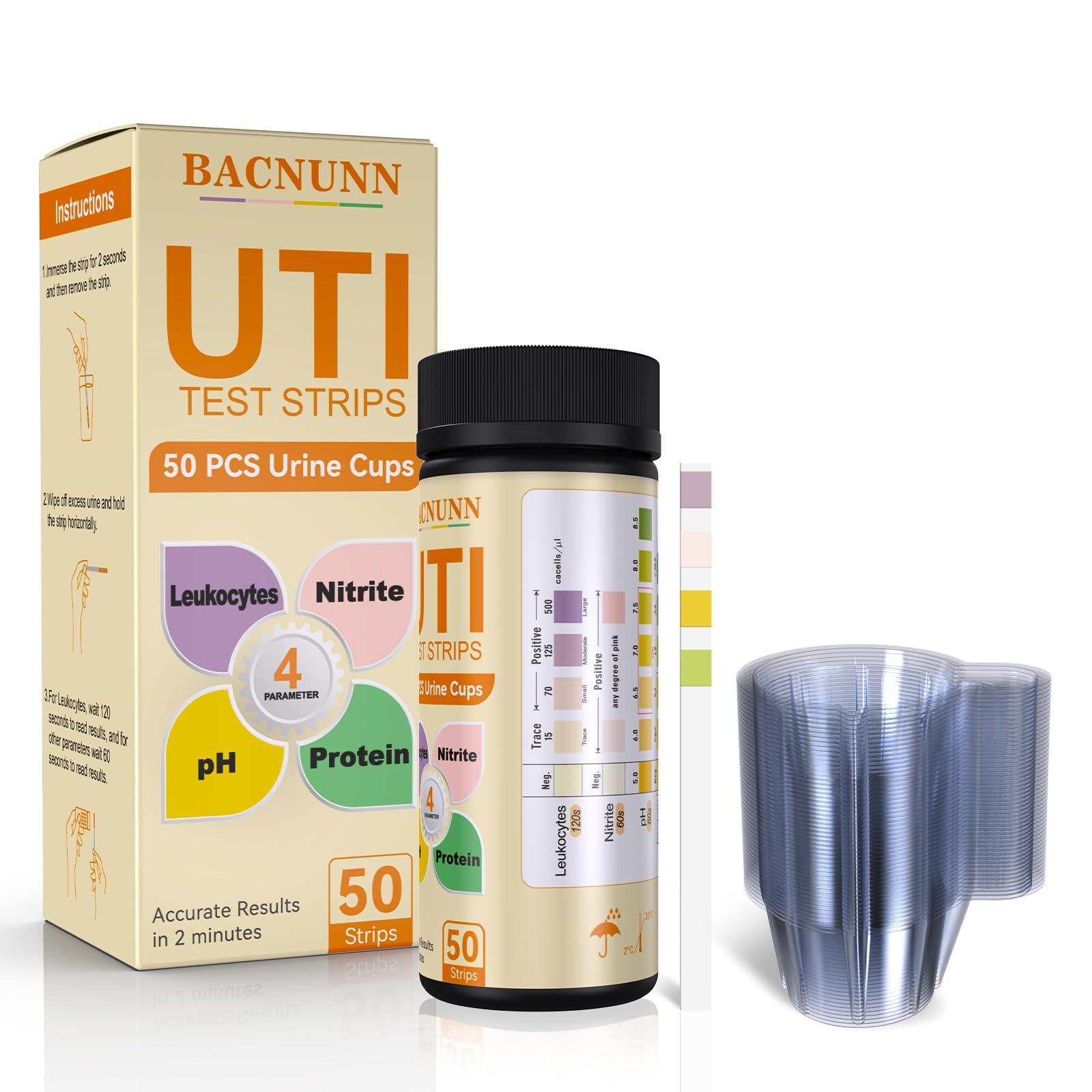 BACNUNN UTI Test Strips for Women: 50ct 4-1 Urine Protein Test Strips for UTI & Bladder - Accurate Readings at Home Urinary Tract Infection Treatments Test Dipstick Kit for Urinalysis