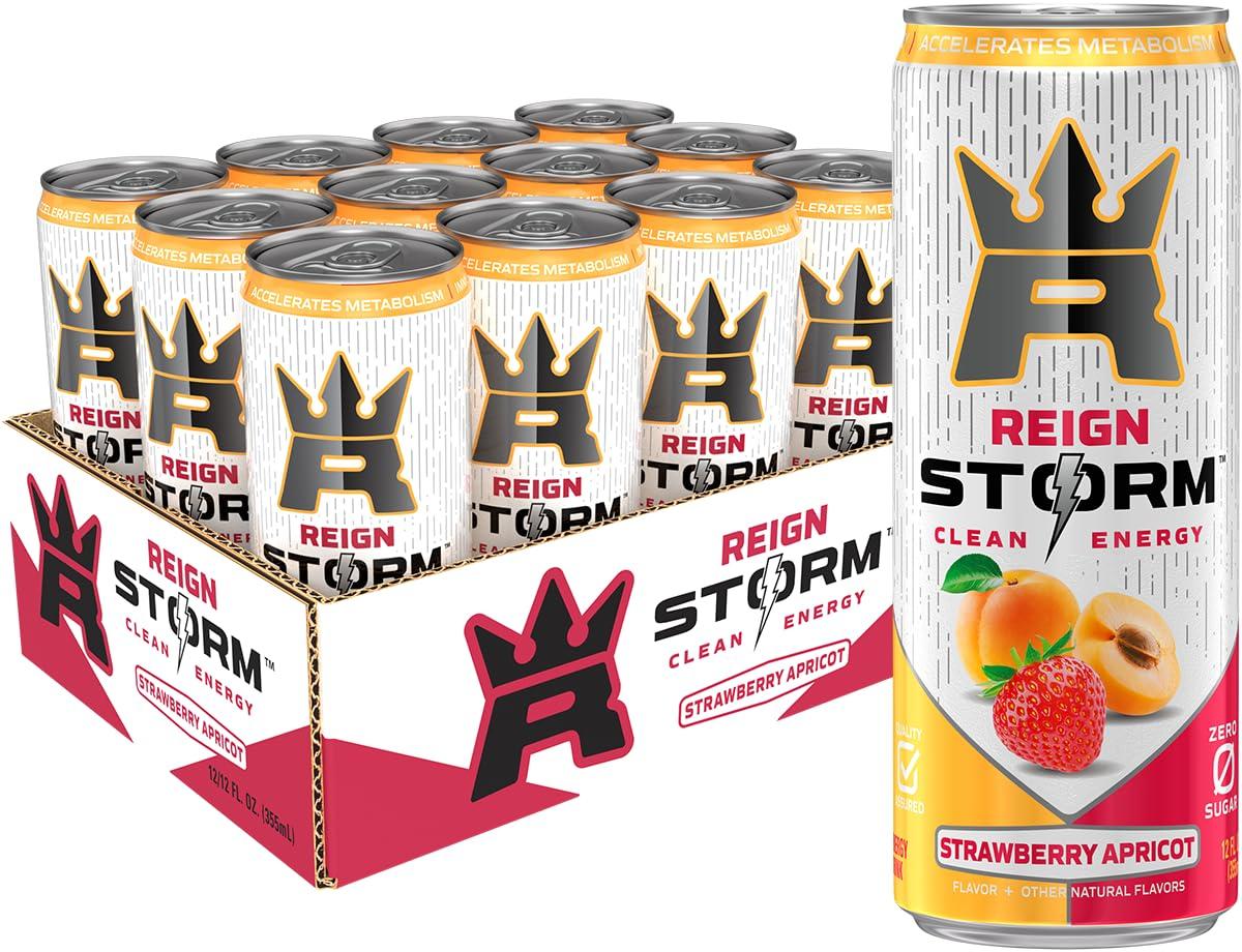 REIGN Storm, Strawberry Apricot, Fitness & Wellness Energy Drink, 12 Fl Oz (Pack of 12)