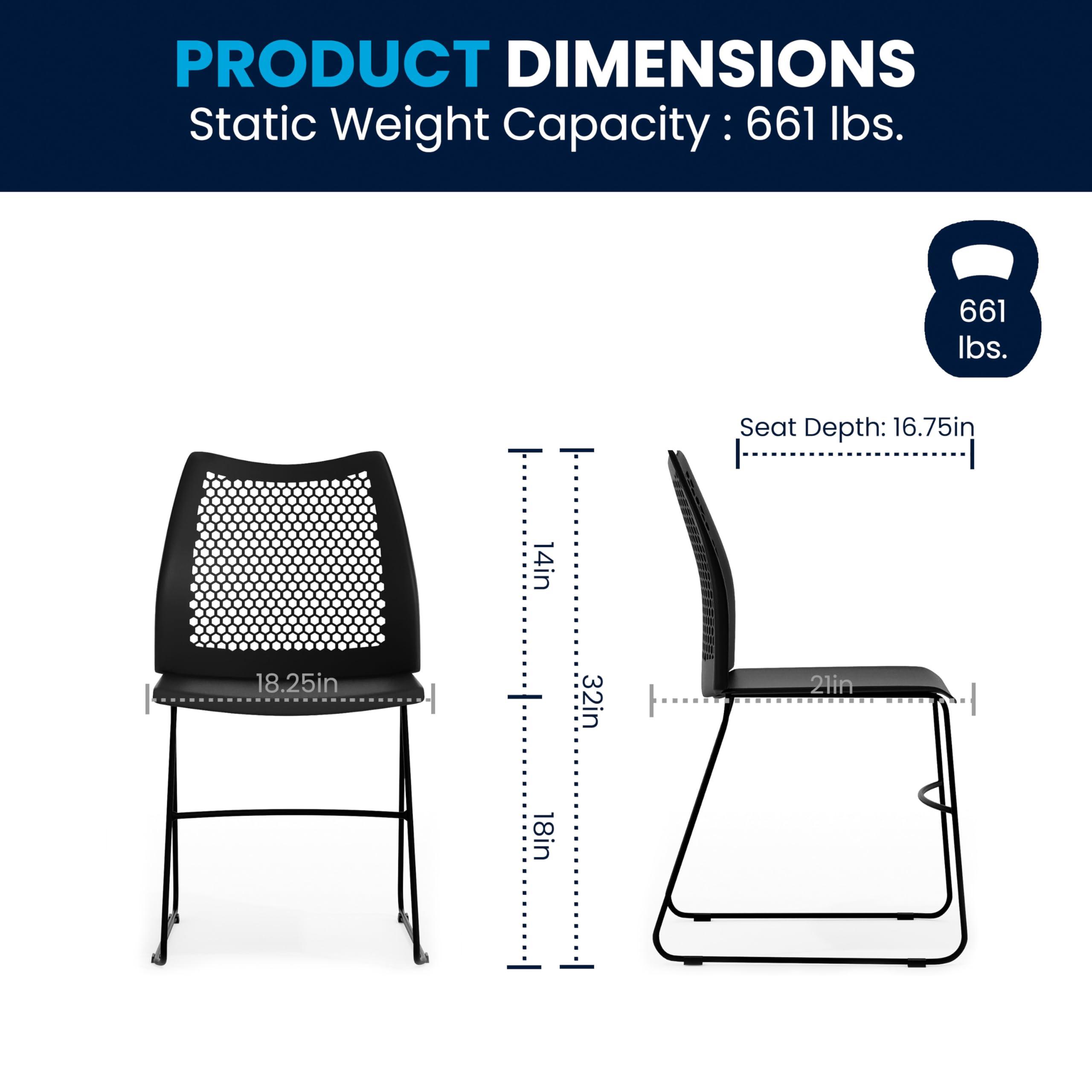 Flash Furniture Hercules Series Contoured Lobby Chairs with Air-Vent Honeycomb Backs, Ergonomic Stacking Chairs for Offices, Set of 5, Black - Image 3