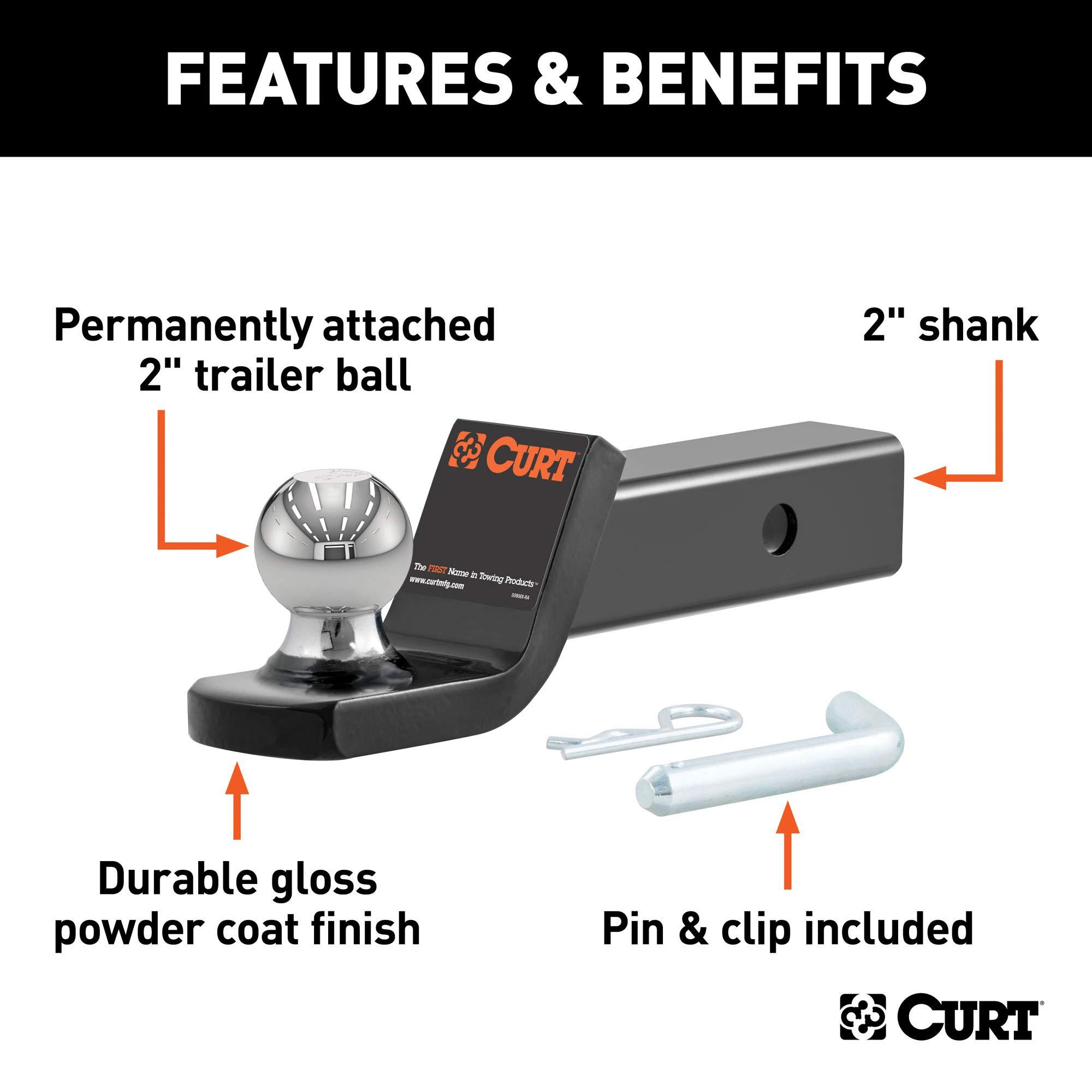 CURT 45134 Fusion Trailer Hitch Mount with 2-Inch Ball & Pin, Fits 2-In Receiver, 7,500 lbs, 2" Drop - Image 3
