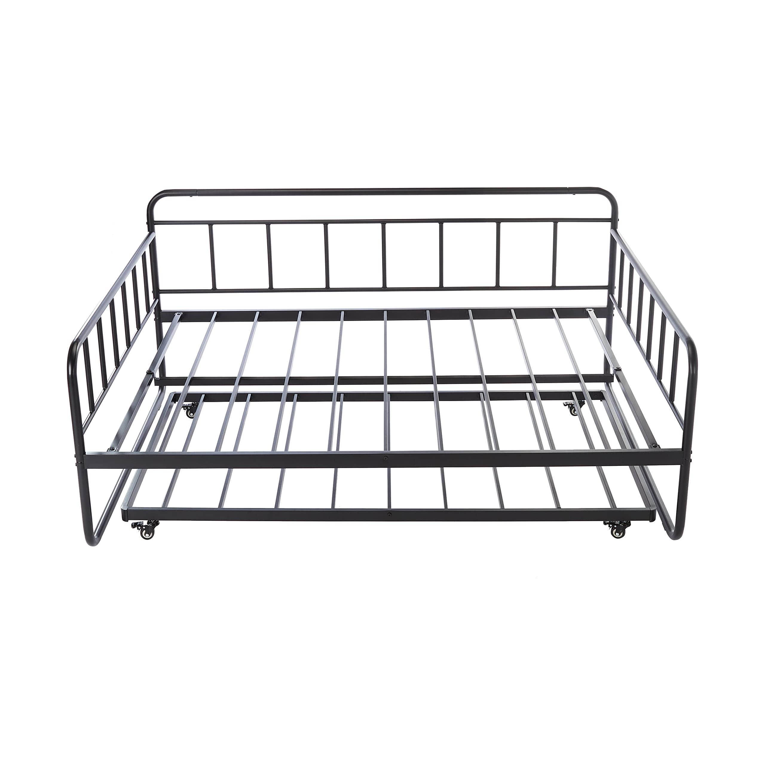 Amazon Basics Full Daybed and Twin Size Trundle Bed Frame Set, Space Saving Steel Slat Support, Black