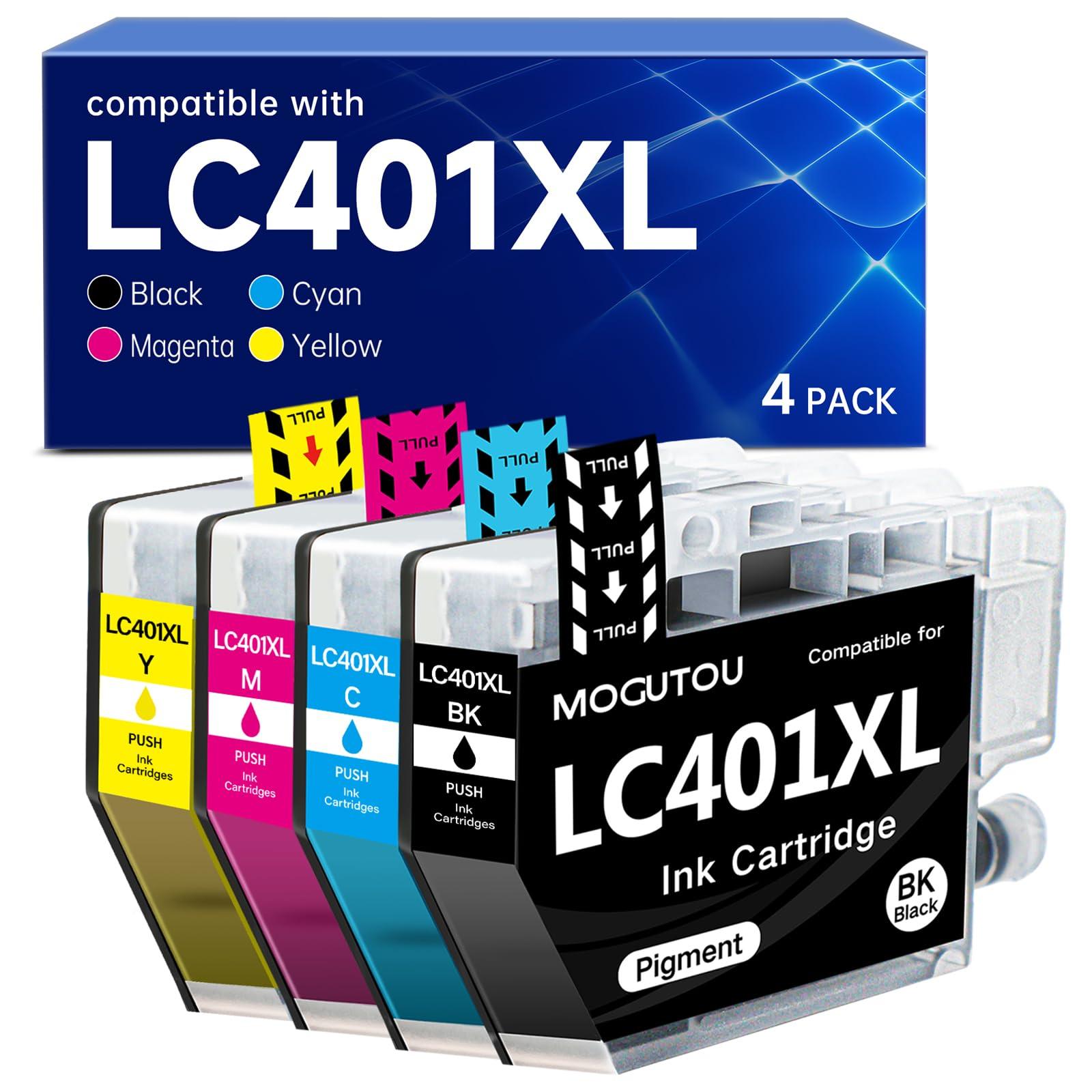 LC401XL Ink Cartridges Compatible for Brother Printer MFC-J1010DW MFC-J1012DW MFC-J1170DW for LC401XL 4PK LC401 Ink Cartridges High Yield (4 Pack, Black Cyan Magenta Yellow)