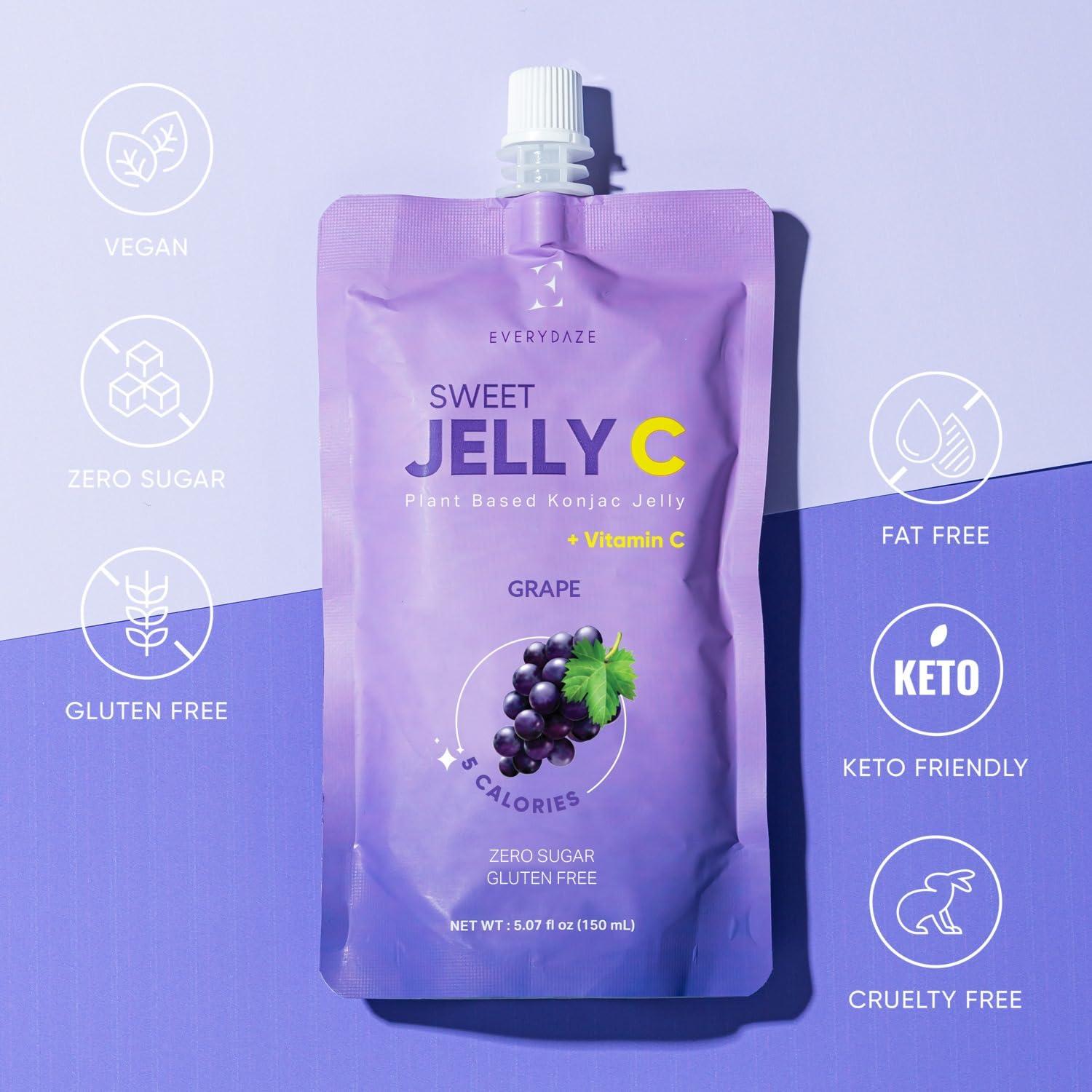 EVERYDAZE Sweet Jelly C Konjac Jelly | Vegan, Gluten Free, Sugar Free, Low Calorie | Healthy Drinkable Fruit Snack | 10 Pack Box Food Drink Pouch (Grape) - Image 2