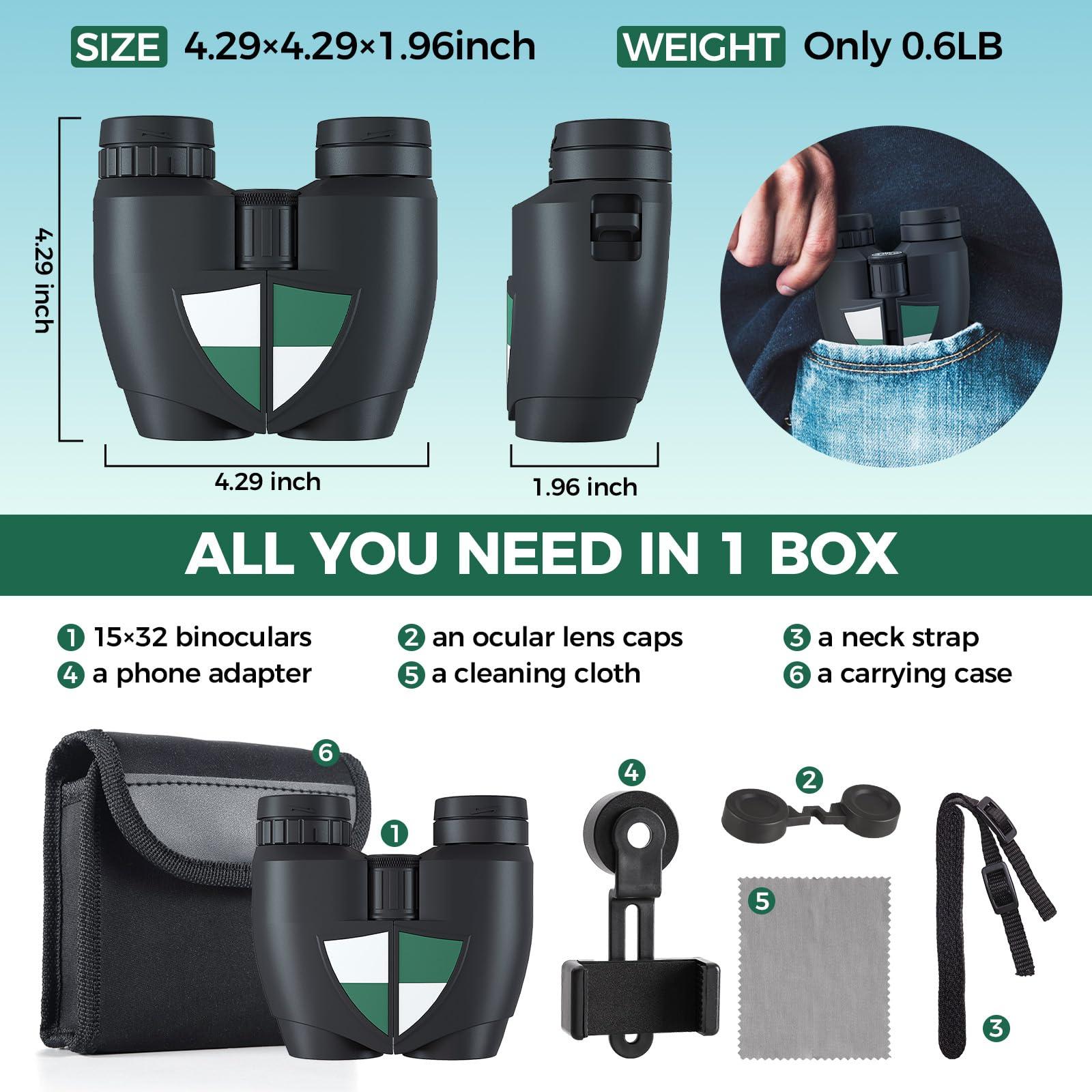 URBANCOAST 15x32 Compact Binoculars for Adults and Kids, High Power Lightweight Small Binoculars with Phone Adapter for Concert Cruise Ship Hiking Bird Watching Travel Safari Viewing Football Sports - Image 7