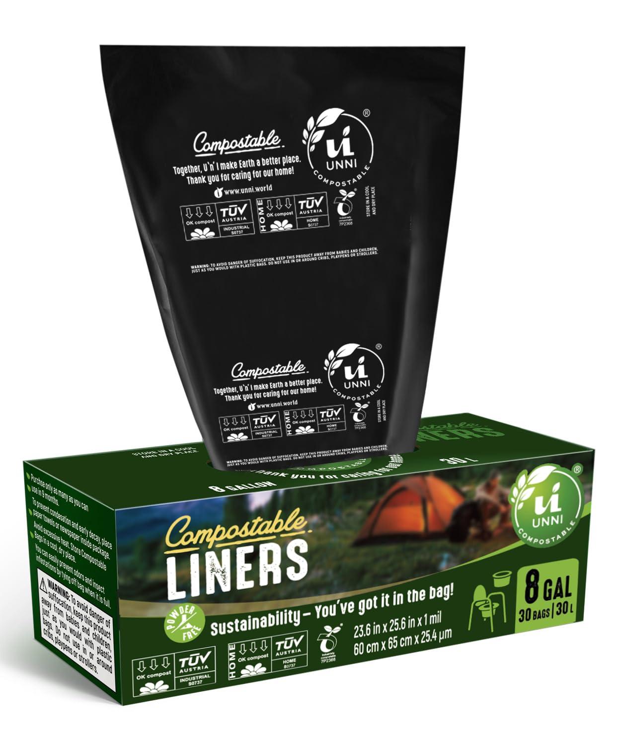 UNNI 100% Compostable Portable Toilet Bags, 8 Gallon, 30 Count, Heavy Duty, Biodegradable, Certified by BPI and OK Compost Home, Ideal for Home Composting - Image 2