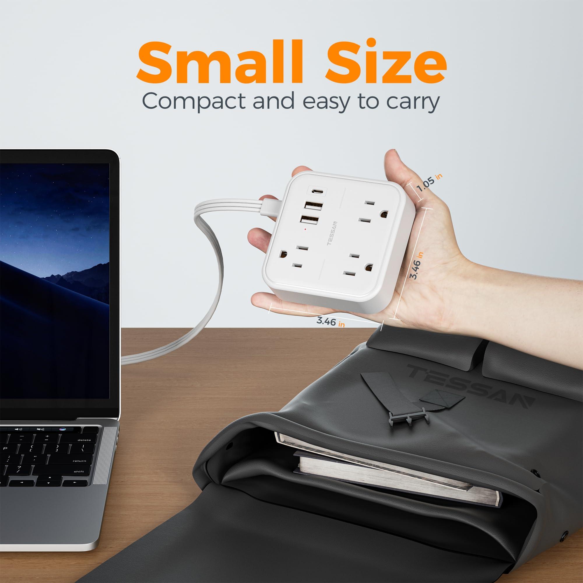 Extension Cord with Multiple Outlets 5 FT, TESSAN Small Flat Plug Power Strip with 3 USB (1 USB C) and 3 AC, Surge Protector Charging Station for Office, School, Dorm Room Essentials, White - Image 3