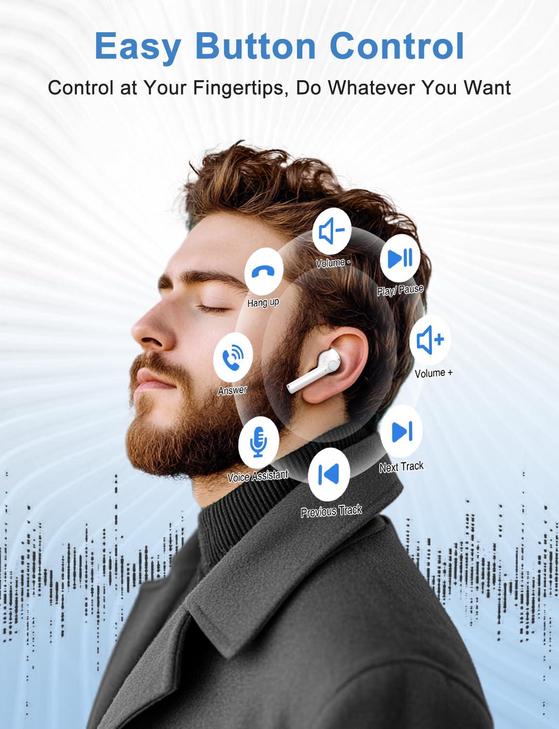 HIYDOO Wireless Earbuds, Bluetooth 5.3 Headphones with Charging Case, Lightweight in-Ear Stereo Earphones with Mic for Android/iOS Cellphone, Waterproof Cordless Earphones for Sports-Ivory White - Image 7
