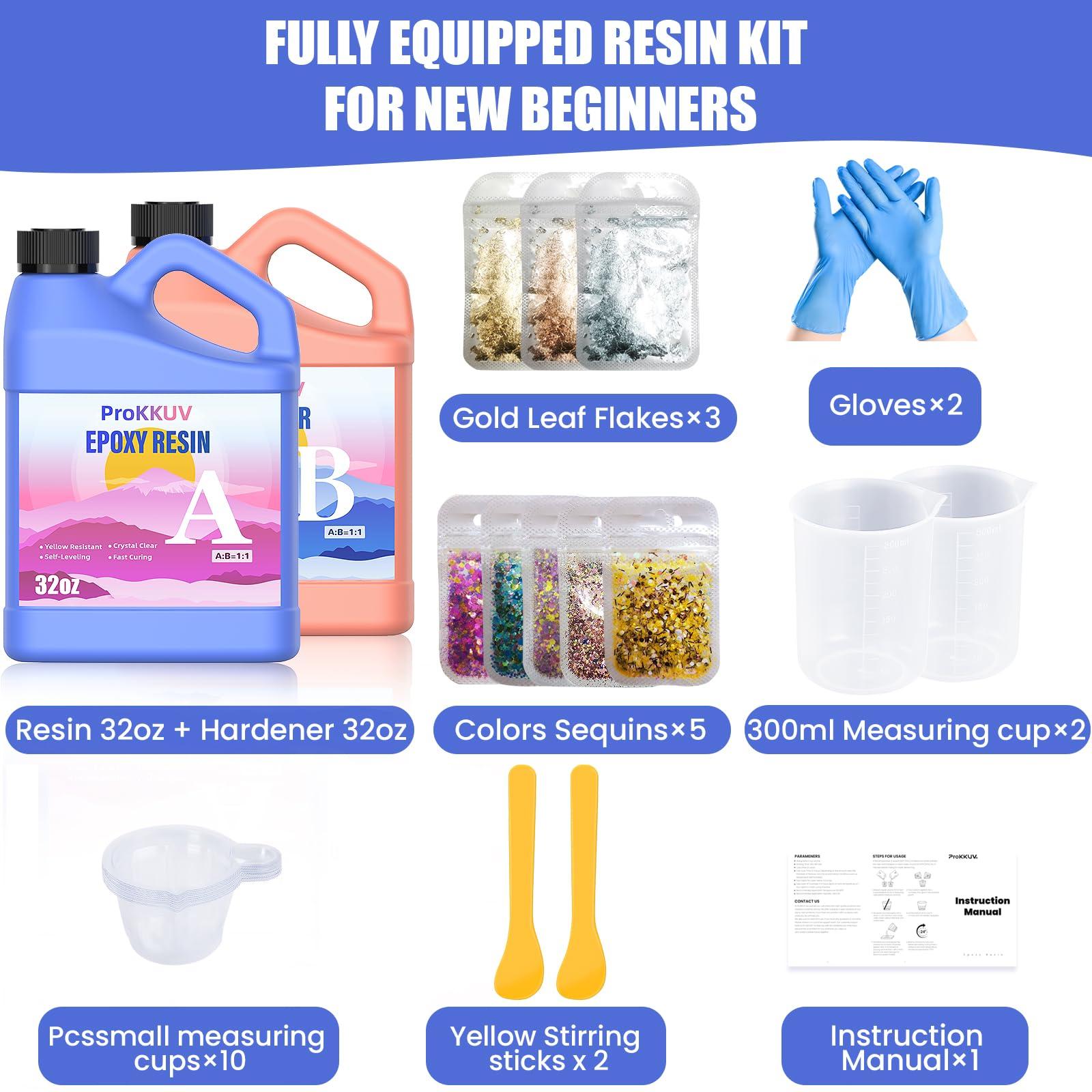 ProKKUV Epoxy Resin Kit, 64OZ Kit Crystal Clear Resin Epoxy, Bubble Free, No Yellowing, UV Resistant, Food Safe with Foil Flakes, Sequin, Easy Mix 1:1 for DIY Crafts Jewelry Making(32OZ x 2) - Image 2