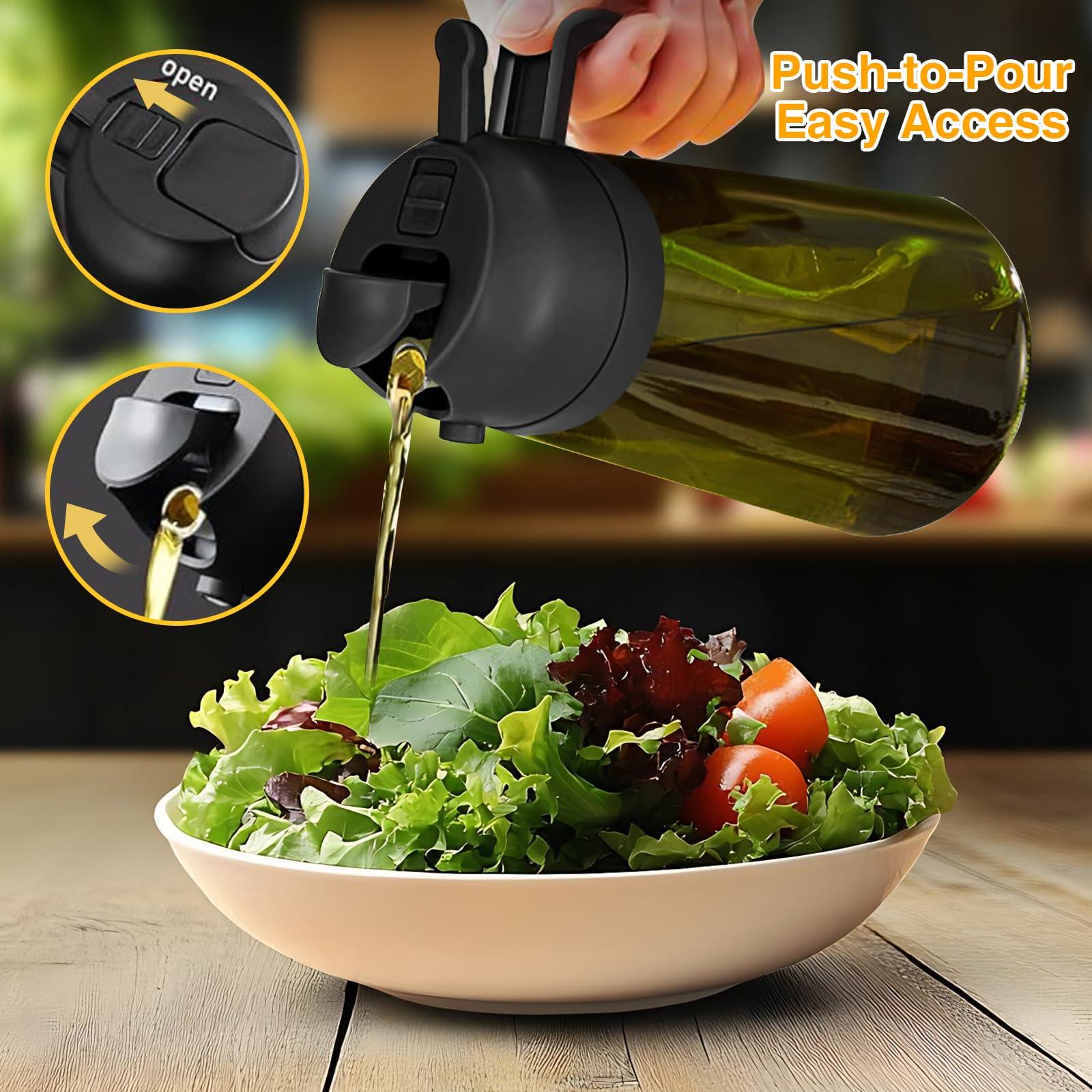 Hnndlra 2 In 1 Oil Dispenser Bottle Spray and Pour, 16oz/470ml Olive Oil Dispenser Bottle Spray, Precise Control Kitchen Gadgets, For Cooking, Air Fryer, Salad, Frying, BBQ (Black) - Image 4