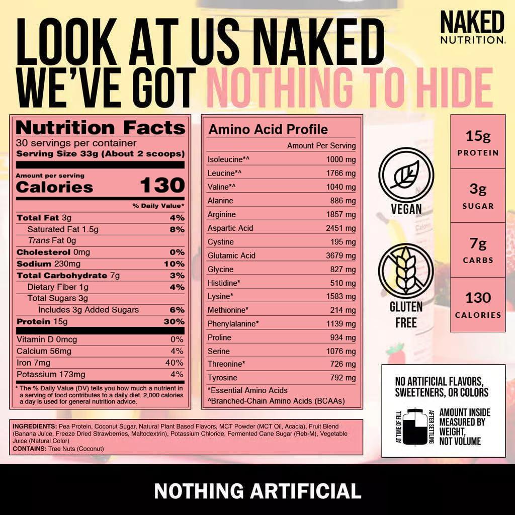 NAKED Shake - Vegan Protein Powder, Strawberry Banana - Flavored Plant Based Protein with Mct Oil, Gluten-Free, Soy-Free, No Gmos Or Artificial Sweeteners - 30 Servings - Image 5