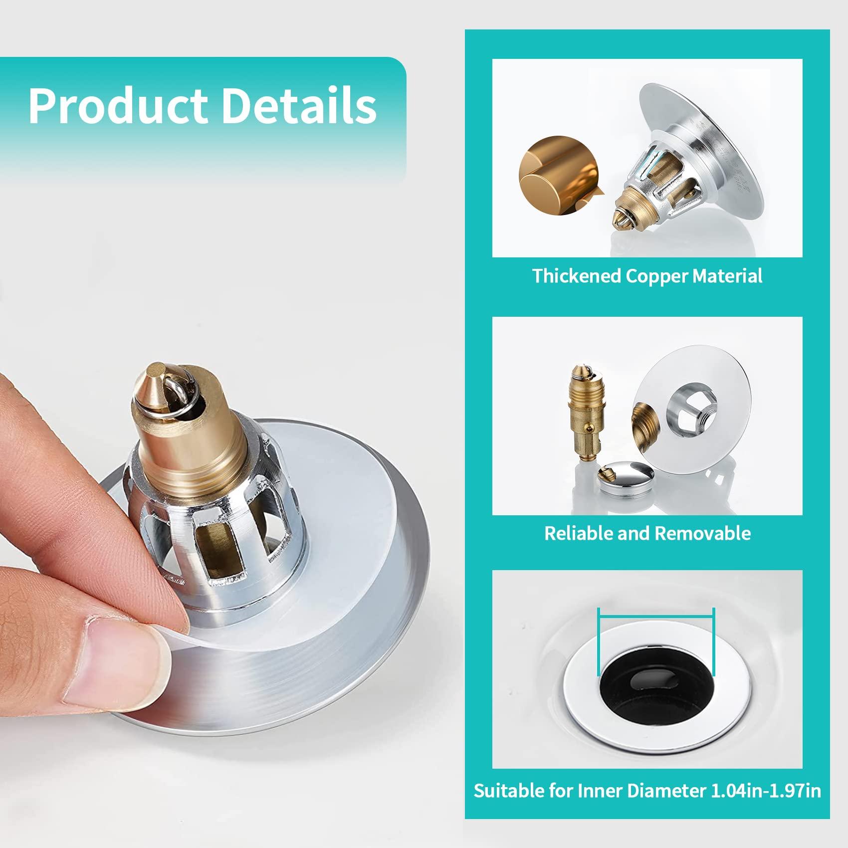 Sink Stopper, Bathroom Sink Drain Strainer with Hair Catcher, for 1.04’’~1.97’’ Drain Hole, Brass Universal Drain Cover, Pop Up Basin Plug - Image 5