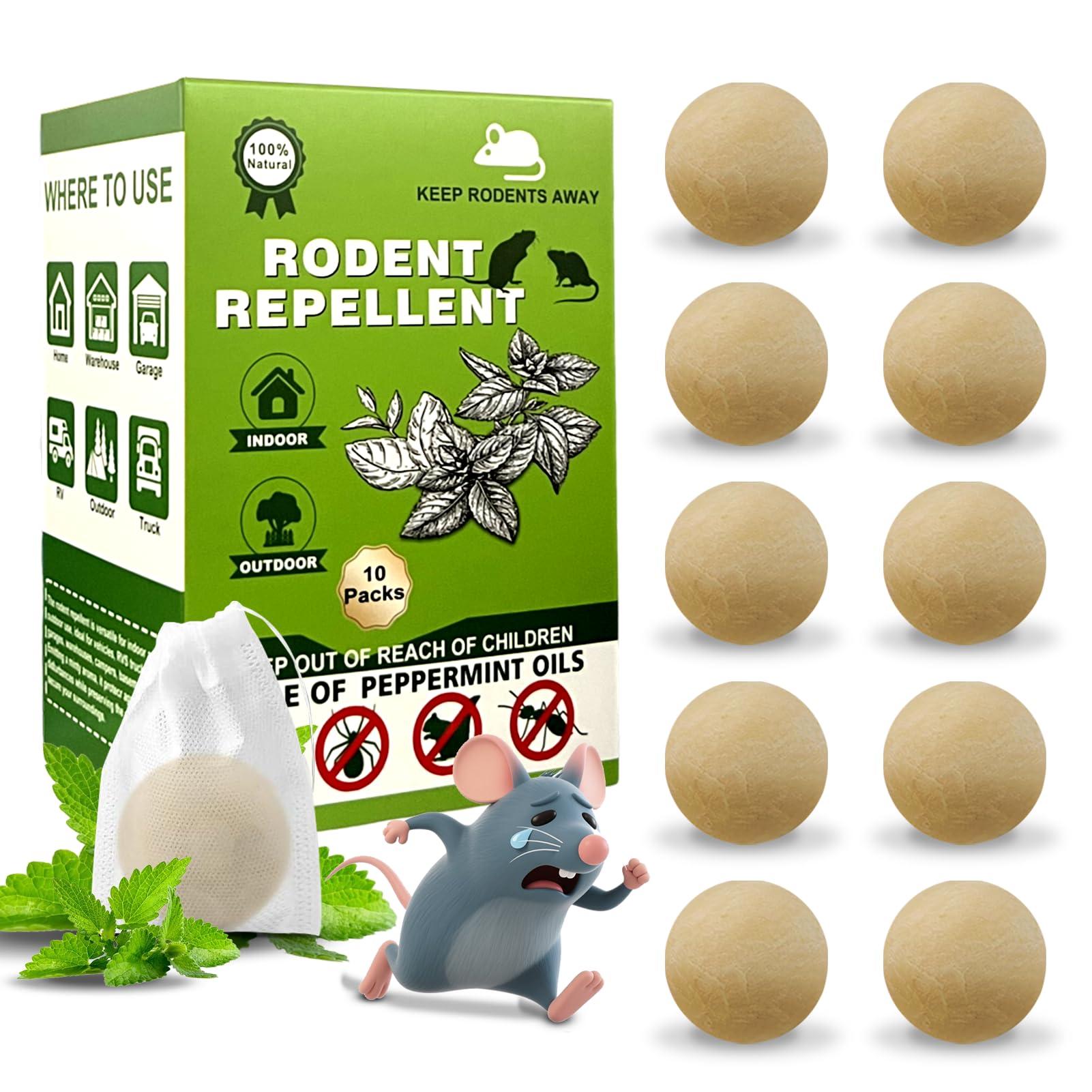 Mouse Rodent Repellent,10 Pack Peppermint Oil Mouse Repellent Balls for Rats Mice Deterrent, Natural Mouse Traps for Indoor Outdoor Use, Keep Rodents Away from Garden and Home, Family & Pet Safe