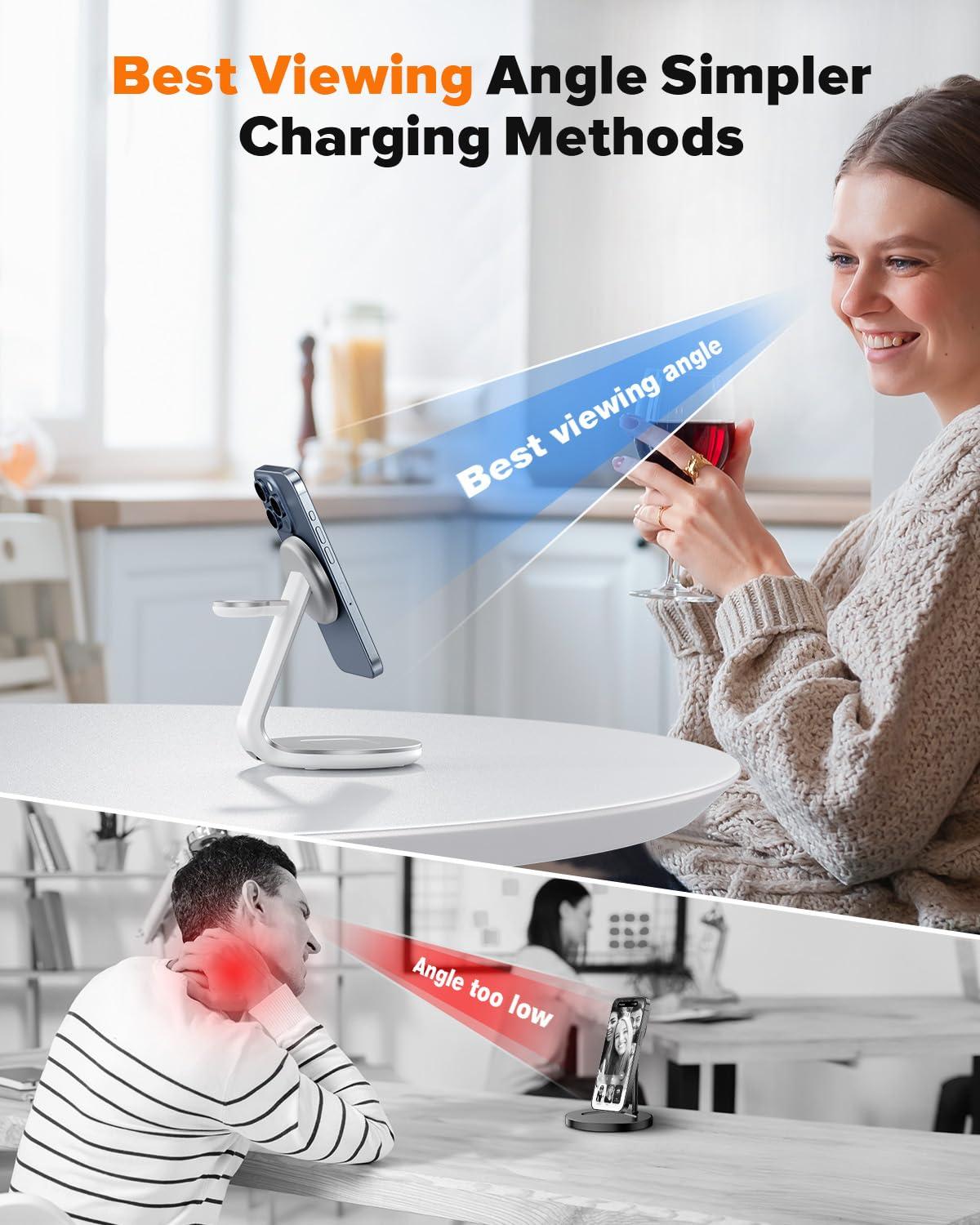 HERRBOL 3 in 1 Charging Station Compatible with Magsafe Charger Wireless Charger Stand for iPhone 16 15 14 13 12 Series Wireless Charging Station for AirPods Wireless Charging Stand for iWatch Series - Image 6