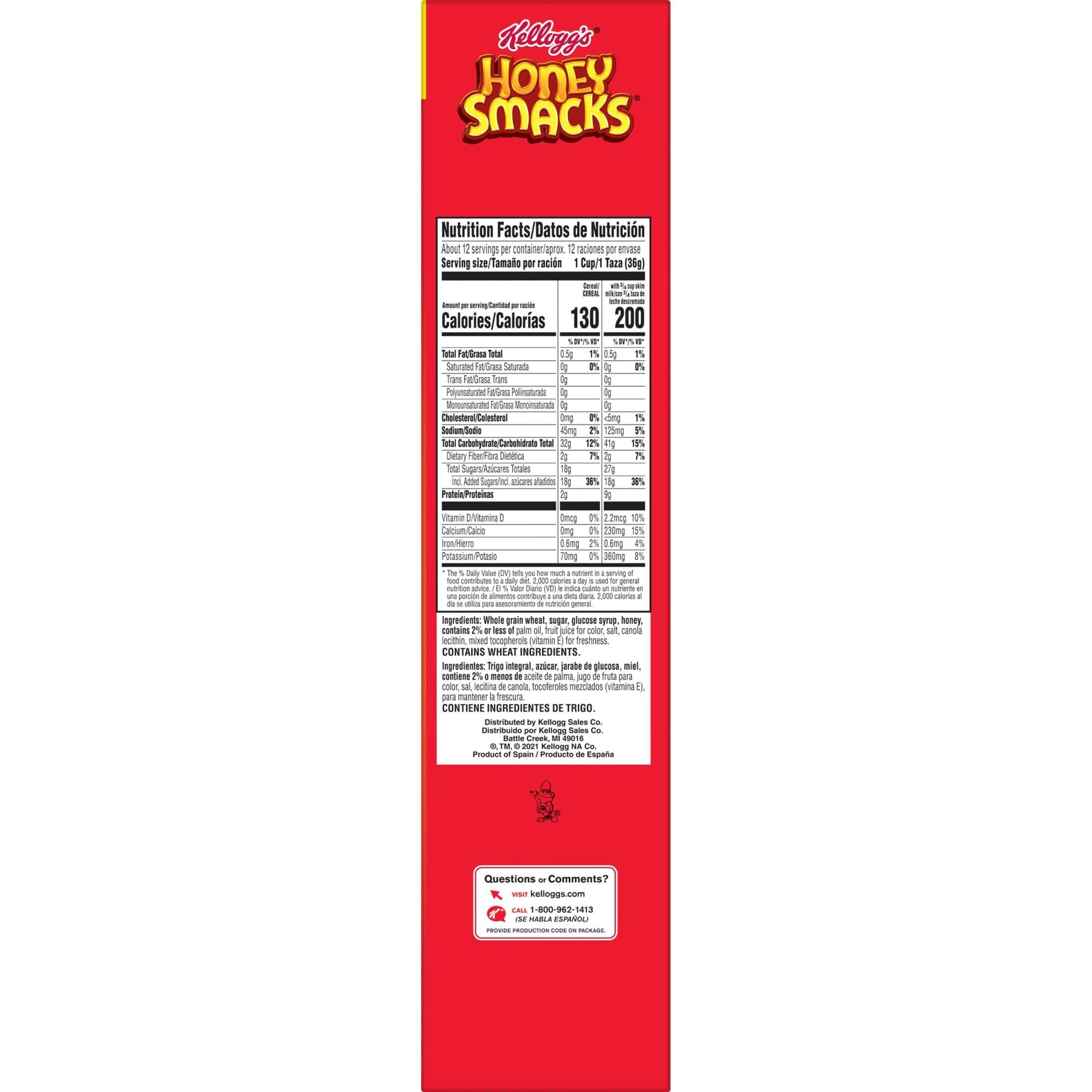 Honey Smacks Breakfast Cereal, Made with Whole Grain, Kids Snacks, Large Size, Original, 15.3oz Box (1 Box) - Image 3
