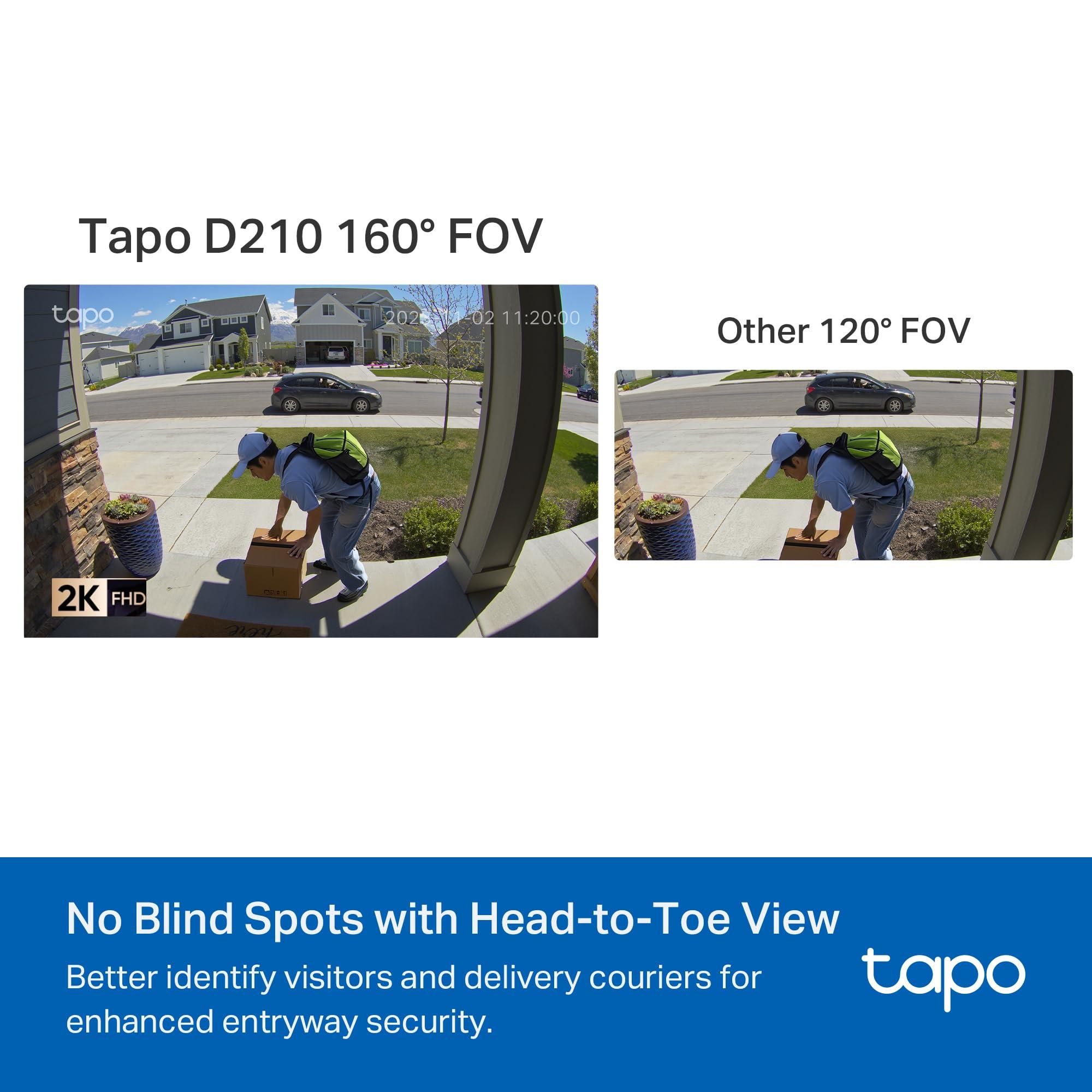 TP-Link Tapo Smart Video Doorbell Camera Wireless with Chime, 2K with Full Color Night Vison & Spotlights, No Monthly Fee, Ring Call, 160° Ultra-Wide View, Free AI Detection, Local Storage (D210) - Image 2