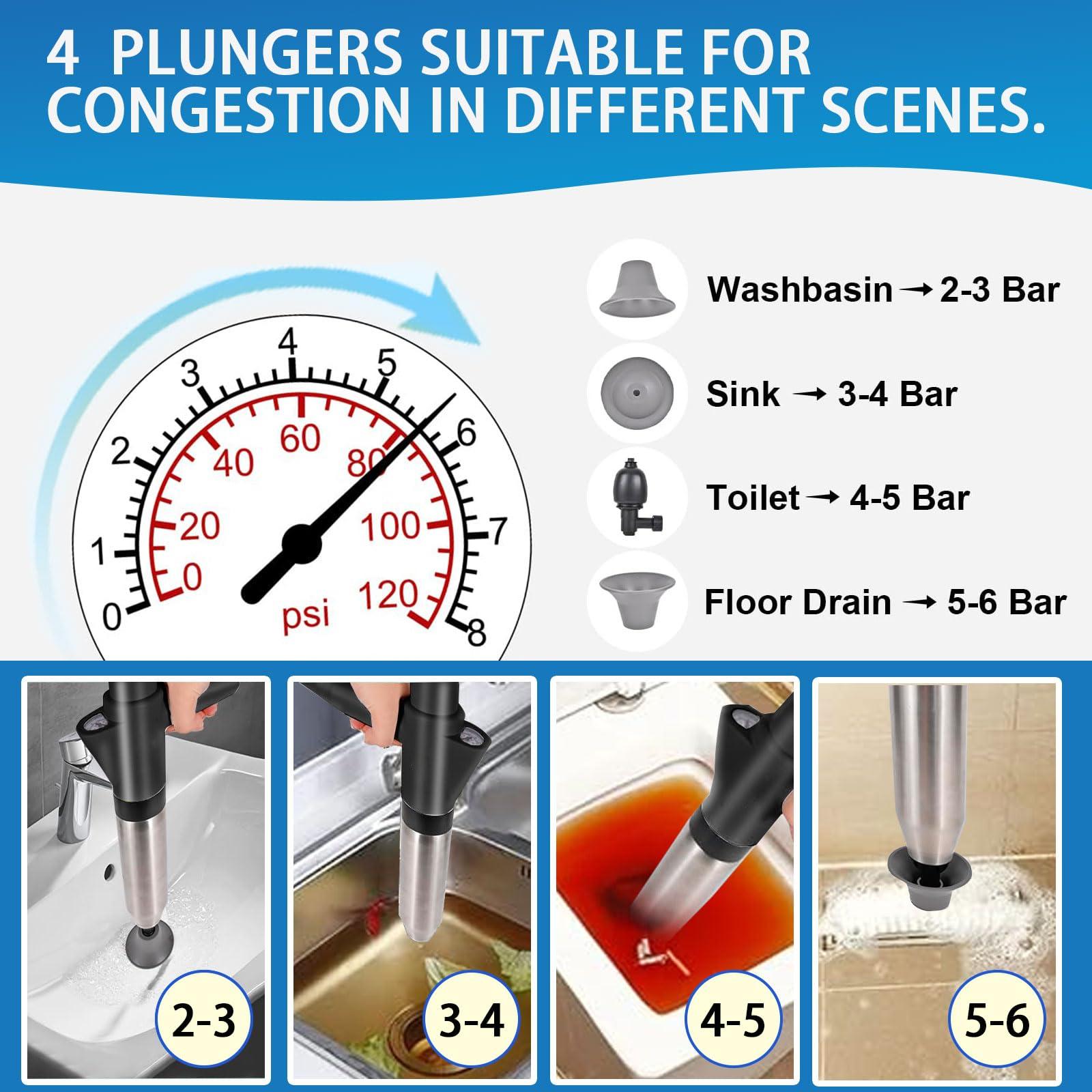 Toilet Plunger High Pressure Air Drain Blaster Gun Drain Clog Remover Tools Air Plunger Heavy Duty Drain Powerful Plungers for Toilet Unclog Toilet, Floor Drain, Bathroom（Black） - Image 6