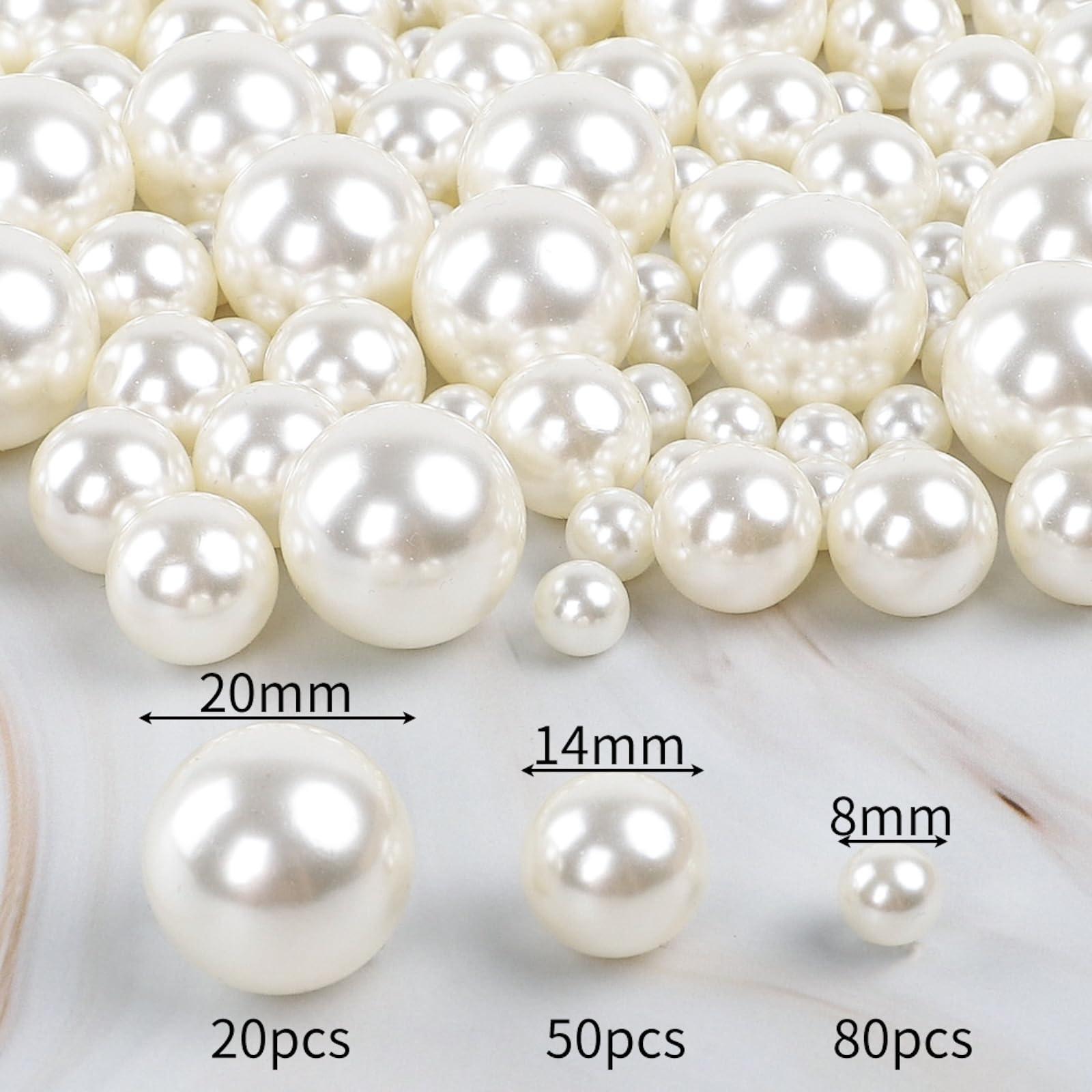 Quefe 150pcs Pearls for Crafts No Holes, Vase Filler Artificial Plastic Pearl Beads for Table Scatter, Wedding, Birthday Party, Home Decoration(8mm, 14mm, 20mm) - Image 3