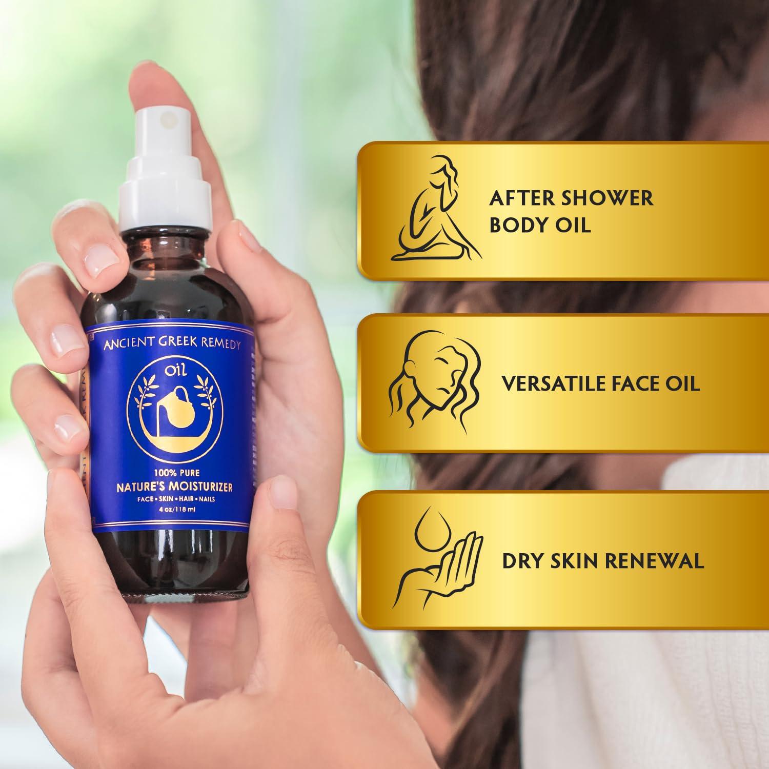 Ancient Greek Remedy After Shower Body Oil for Women - Organic Face Oil & Body Moisturizer for Dry Skin with Sweet Almond, Jojoba, Olive, Lavender and Vitamin E Oil - Natural Clean Skincare, 4 oz - Image 2