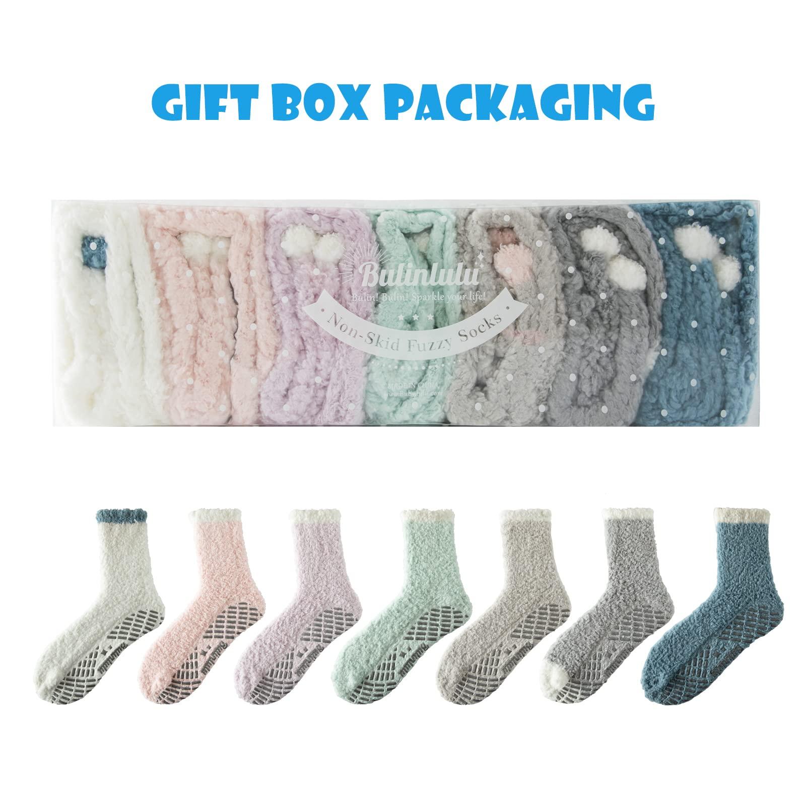 Bulinlulu Fuzzy Socks with Grips Plush Sleep Cozy Winter Soft Hospital Fluffy Socks Gifts for Womens Mens Gifts - Image 2