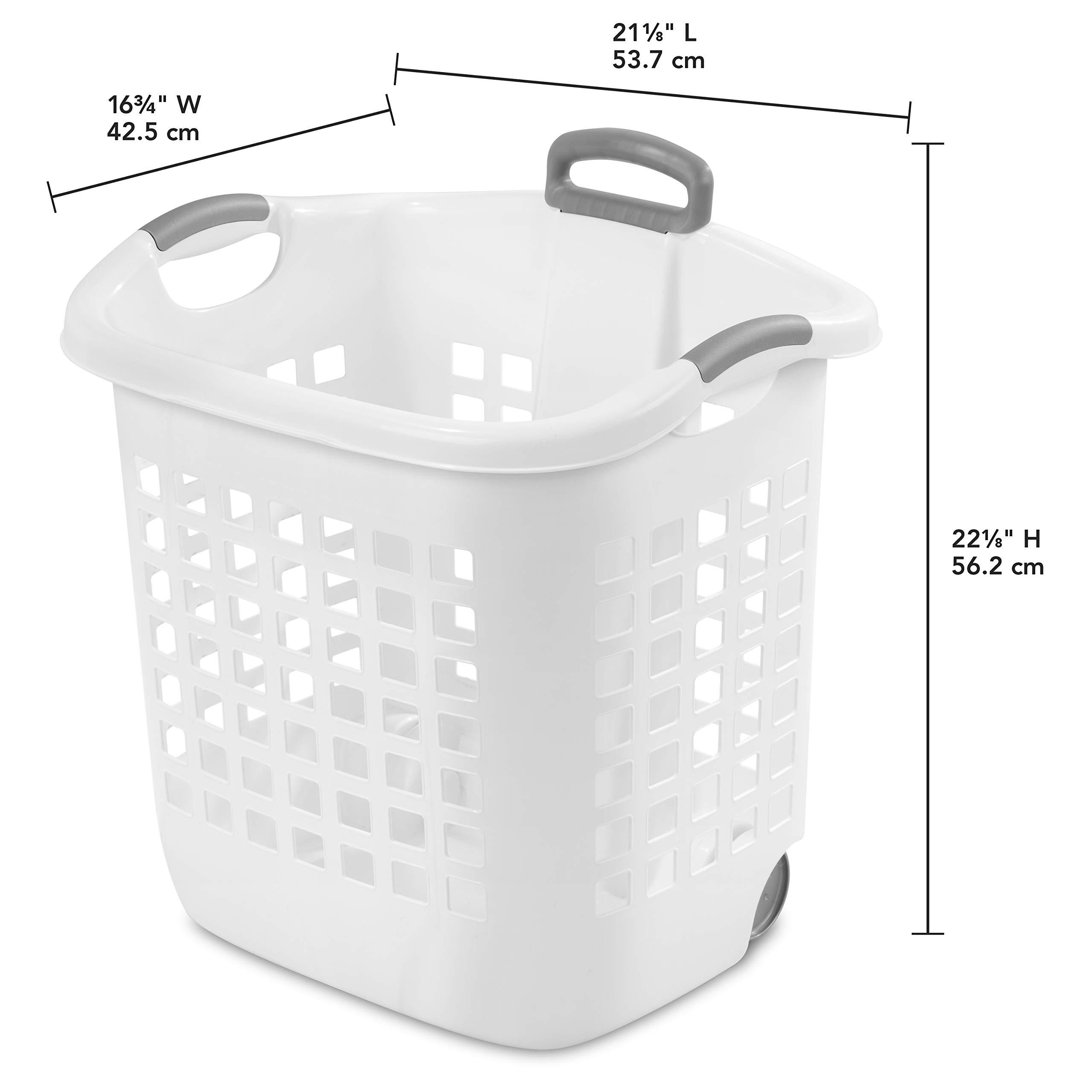 Sterilite 1.75 Bushel Ultra Wheeled Laundry Basket, Handle and Wheels for Easy Rolling of Clothes to and from the Laundry Room, Plastic, White, 4-Pack - Image 2