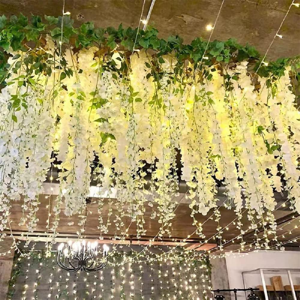WEIDOLLAR Wisteria Hanging Flowers, 60 Packs Artificial Wisteria Vines Fake Garland Silk Flower String for Wedding Party Garden Outdoor Greenery Home Wall Decoration - Image 5