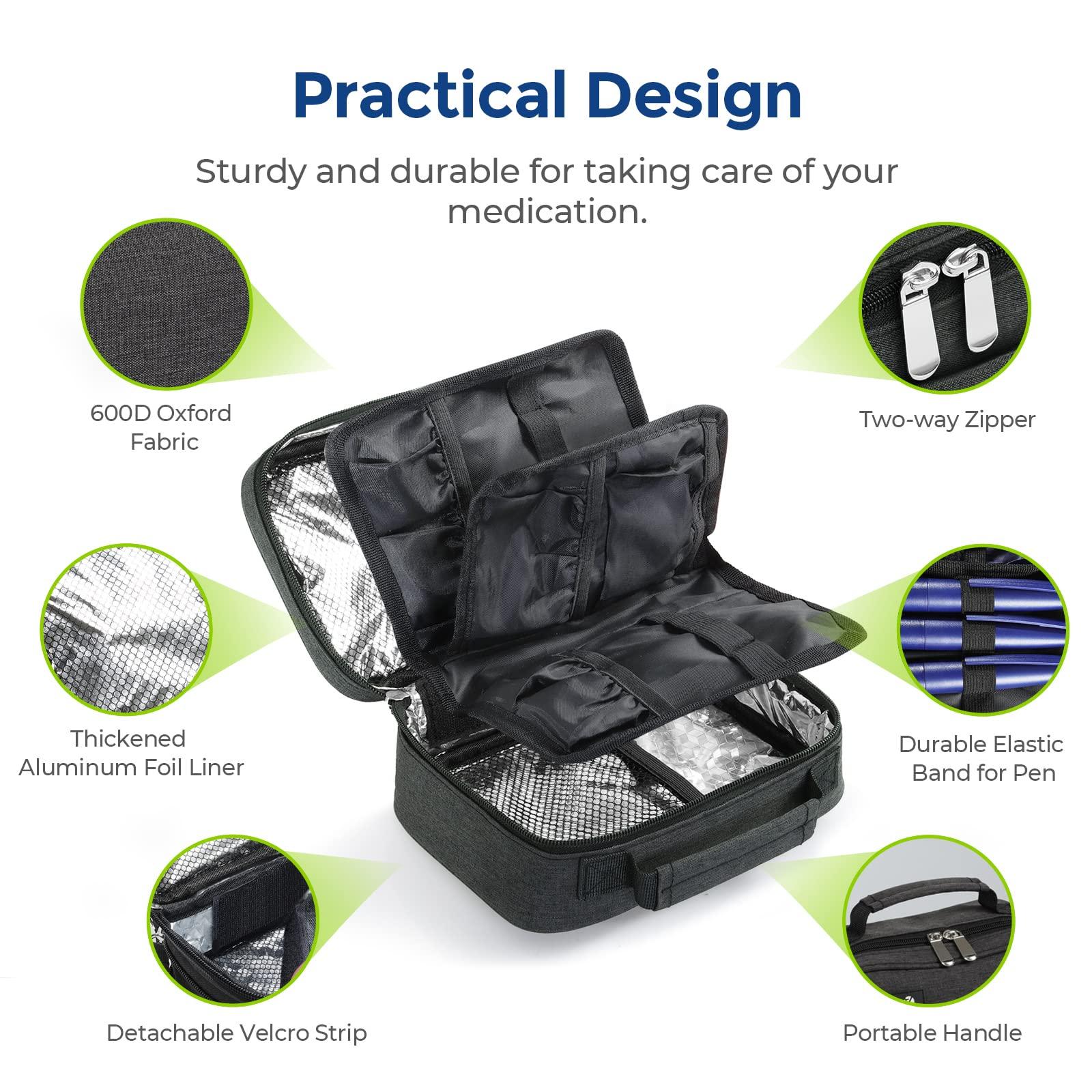 AUVON Large Insulin Cooler Travel Case, Longer Cooling Effect with 4 * 160g Ice Packs, Compact Medication Cooler Bag for 8 Insulin Pens and Diabetic Supplies, Ideal Travel Partner with Handle Design - Image 5
