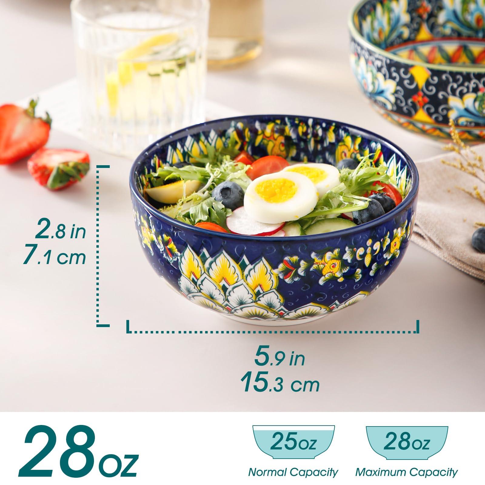 vancasso Cereal Bowls Set of 6, Bohemian Ceramic Soup Bowls, 28 oz Colorful Bowls Set for Kitchen, Dishwasher & Microwave Safe for Salad, Pasta, Rice, Oatmeal, Fruit - Image 3