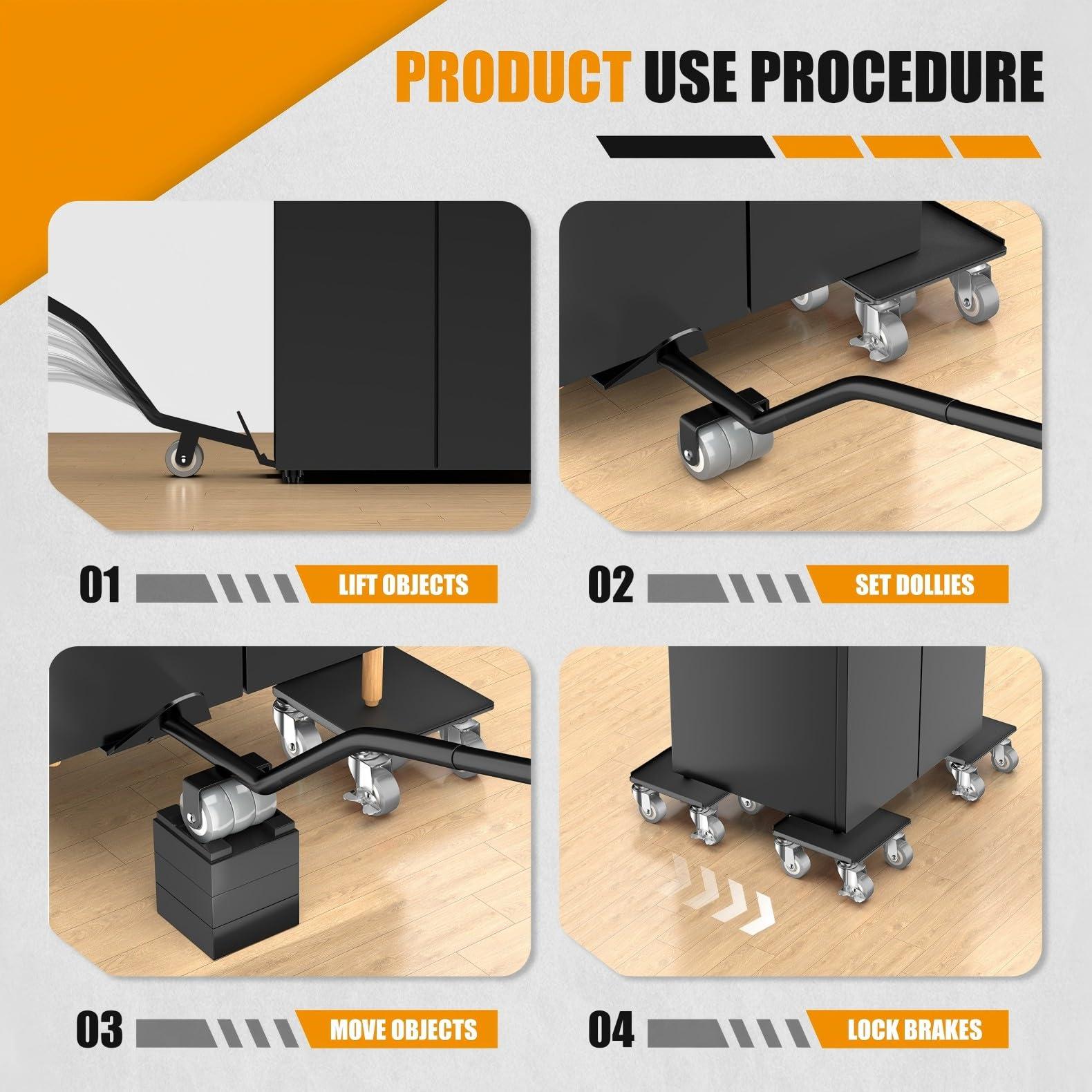 LOYAL TIGER Furniture Dolly,Furniture Mover Pro Set,Furniture Lifter with 5 360° Rotatable Rubber Universal Wheels，Carbon Steel Panel Furniture Movers，Maximum Load 1500LBS. - Image 5