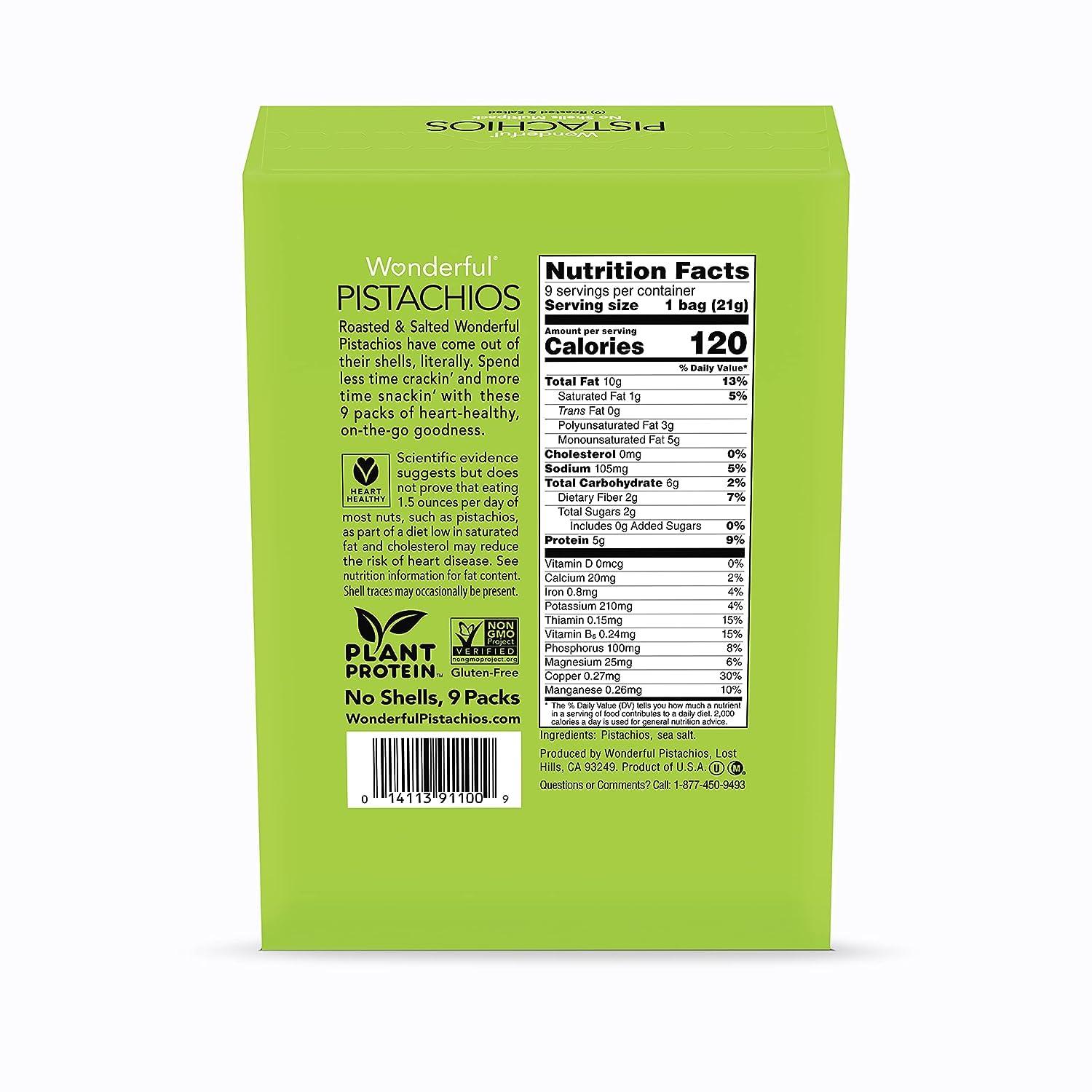 Wonderful Pistachios No Shells, Roasted & Salted Nuts, 0.75 Ounce Bag (Pack of 9), Protein Snacks, Gluten Free, On-the-Go, Individually Wrapped Snacks - Image 2