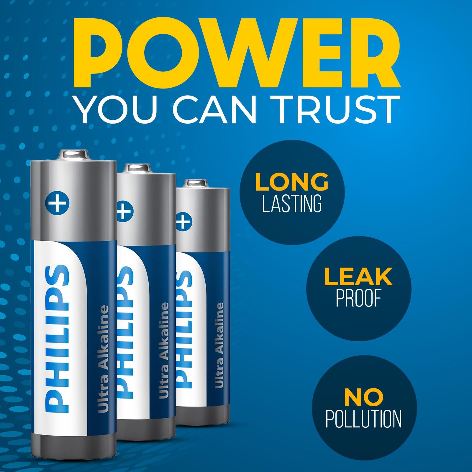 PHILIPS AA Batteries 12 Pack 1.5v Ultra Alkaline Double A Batteries, 10-Year Shelf Life, Ideal for Blink Outdoor Battery, Alarm System, Doorbell, Smoke Detector Batteries. [Non-Rechargeable] - Image 6