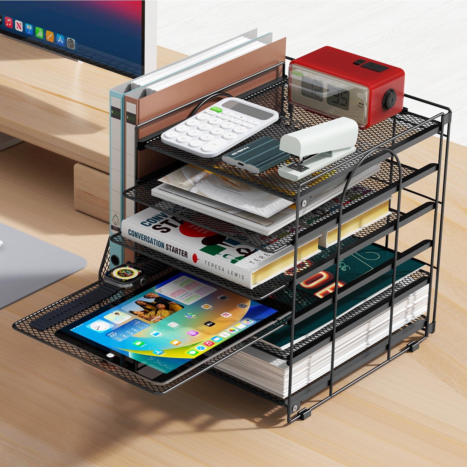 gianotter Desk Organizers and Accessories, 6-Tier Paper Organizer with File Holder, Document Organizer, Office Decor, Home Office Essentials(Black) - Image 7