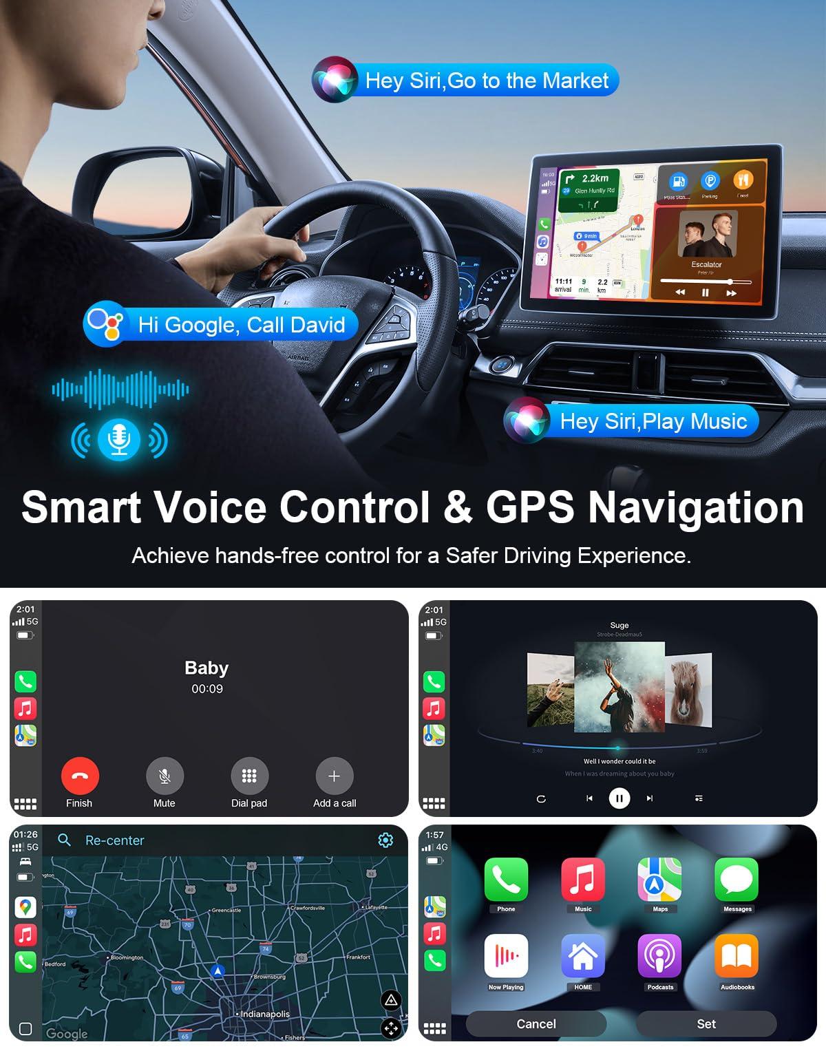 Oscio Wireless Carplay Screen for Car 4K Dash Cam & 1080P Backup Camera, 9" Portable Car Stereo with Apple Carplay & Android Auto, Voice Control, GPS Navigation, Mirror Link, Bluetooth - Image 3