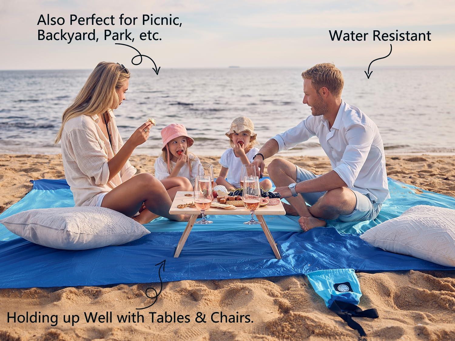 WEKAPO Beach Blanket Sandproof Waterproof, Extra Large Beach Mat, Oversized & Compact Sand Free Mat Quick Drying, Lightweight & Durable with 6 Stakes & 4 Corner Pockets - Image 4